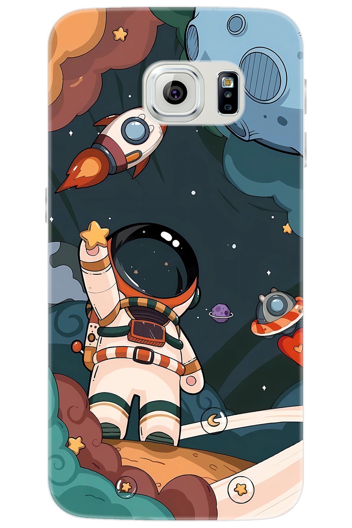 Ceppare Samsung Galaxy S6 EDGE (SM-G925F) Uyumlu Kılıf Desen Baskılı Silikon Astronot STK:696 CP-djEB0Ly