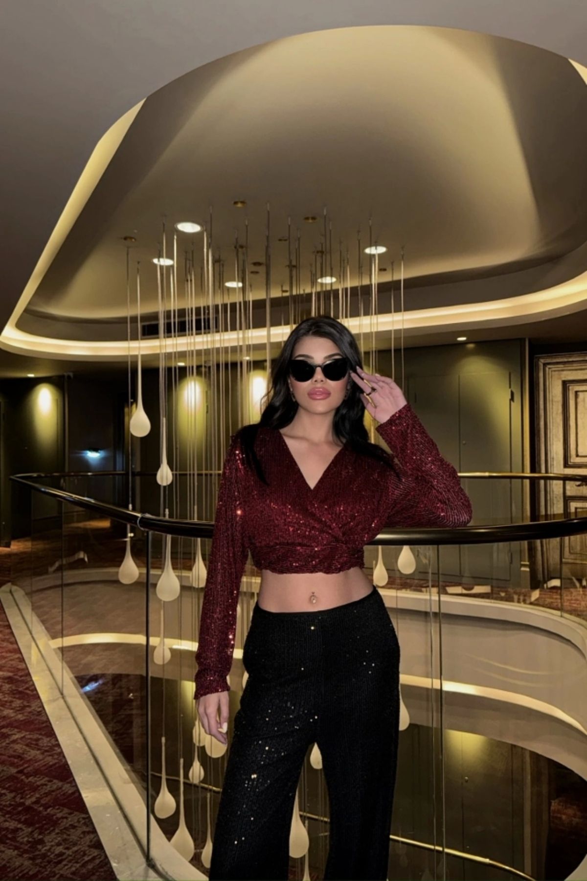 Kaplan PULLU CROP KRUVAZE BLUZ - Bordo