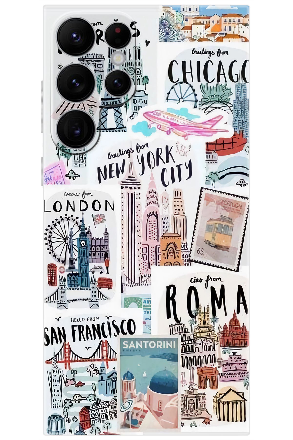 Ceppare Samsung Galaxy S22 ULTRA (SM-S908E) Uyumlu Kılıf Desen Silikon Newyork Roma London STK624 CP-izUckBx