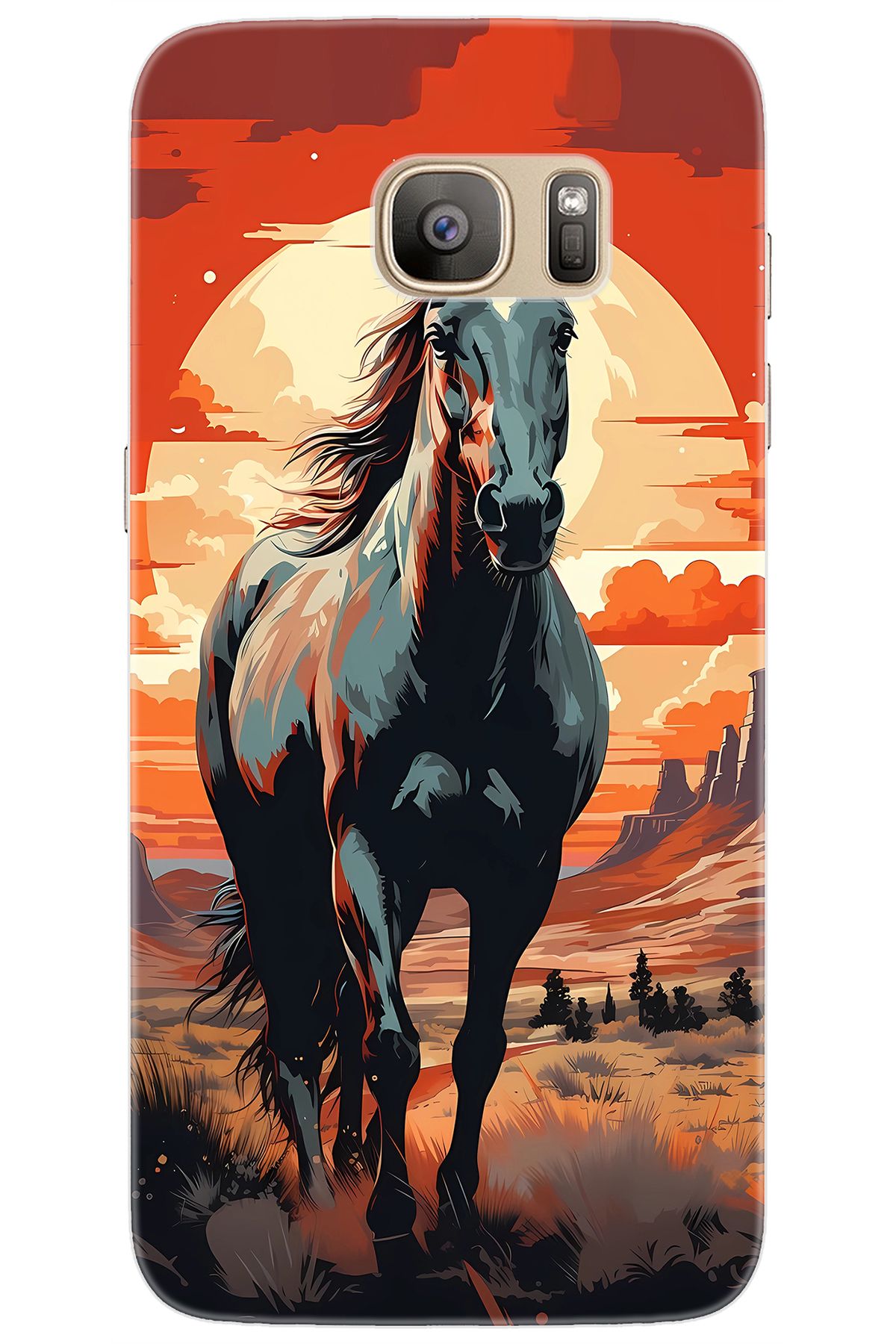 Ceppare Samsung Galaxy S7 EDGE (SM-G935F) Uyumlu Kılıf Desen Baskılı Silikon Western Atı STK:655 CP-ogiecwR