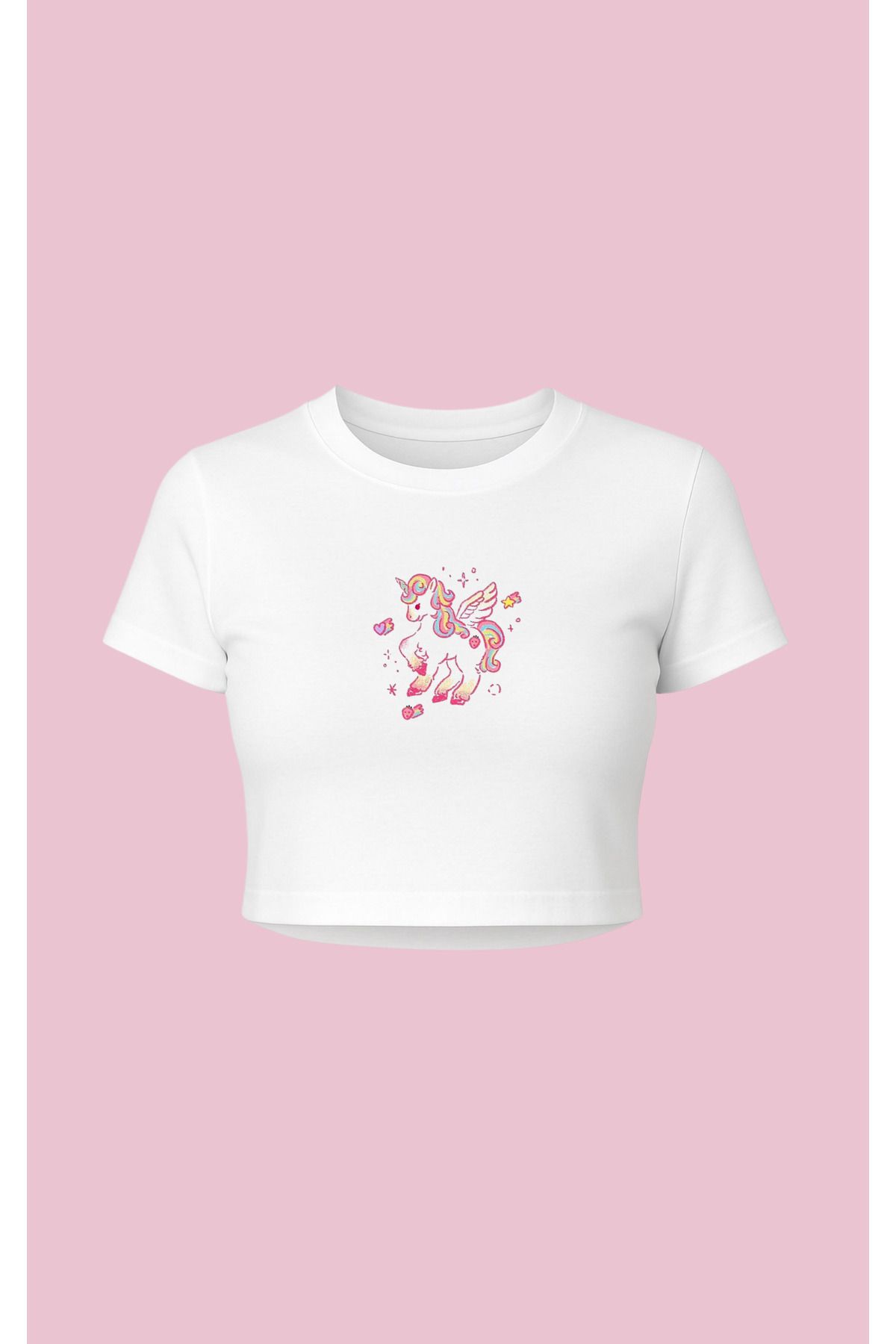 Altair Tr Beyaz unicorn Pink Baskılı Crop Pinterst Tipi Tşört