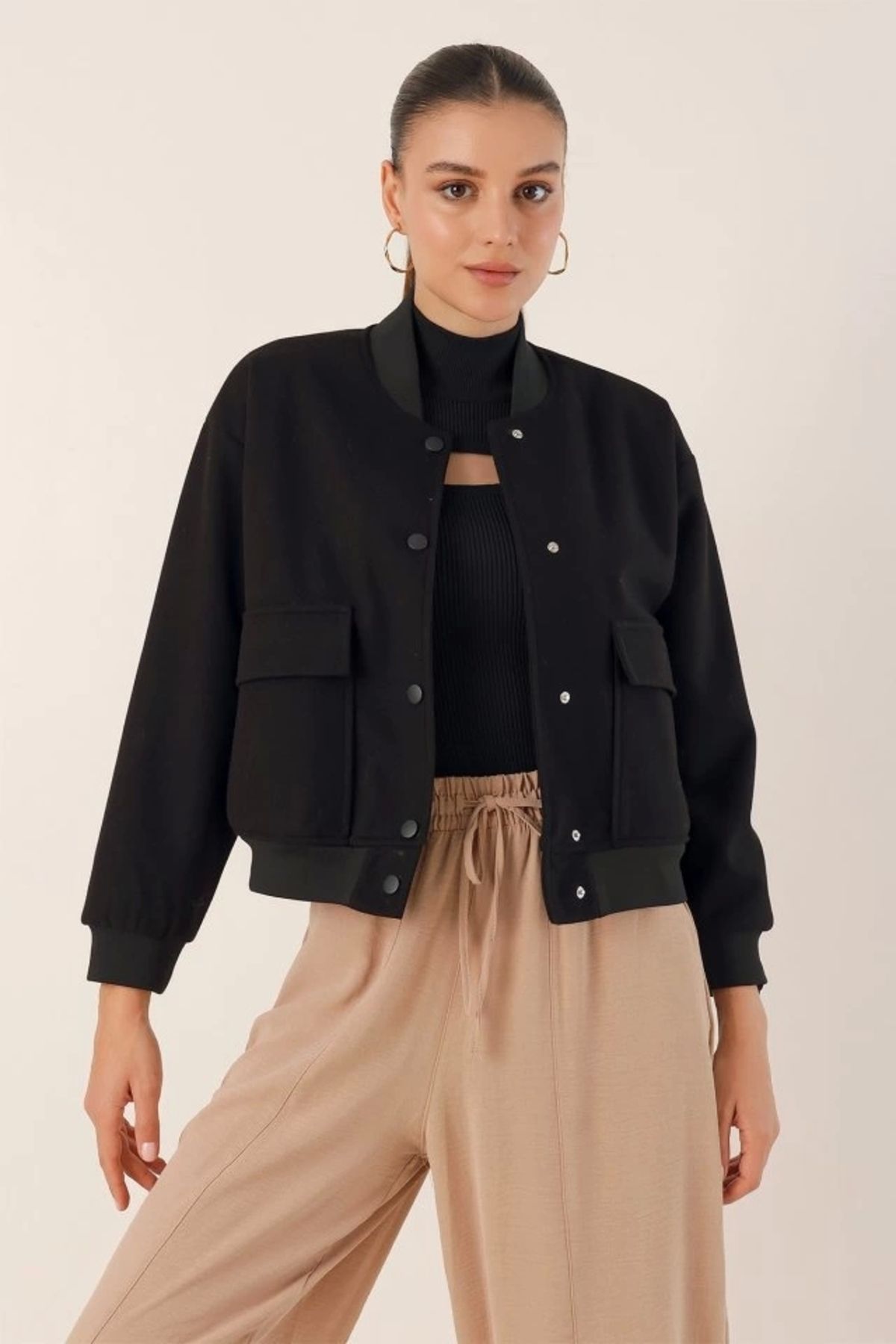 Kaplan 0688 Çift Cepli Bomber Ceket - Siyah