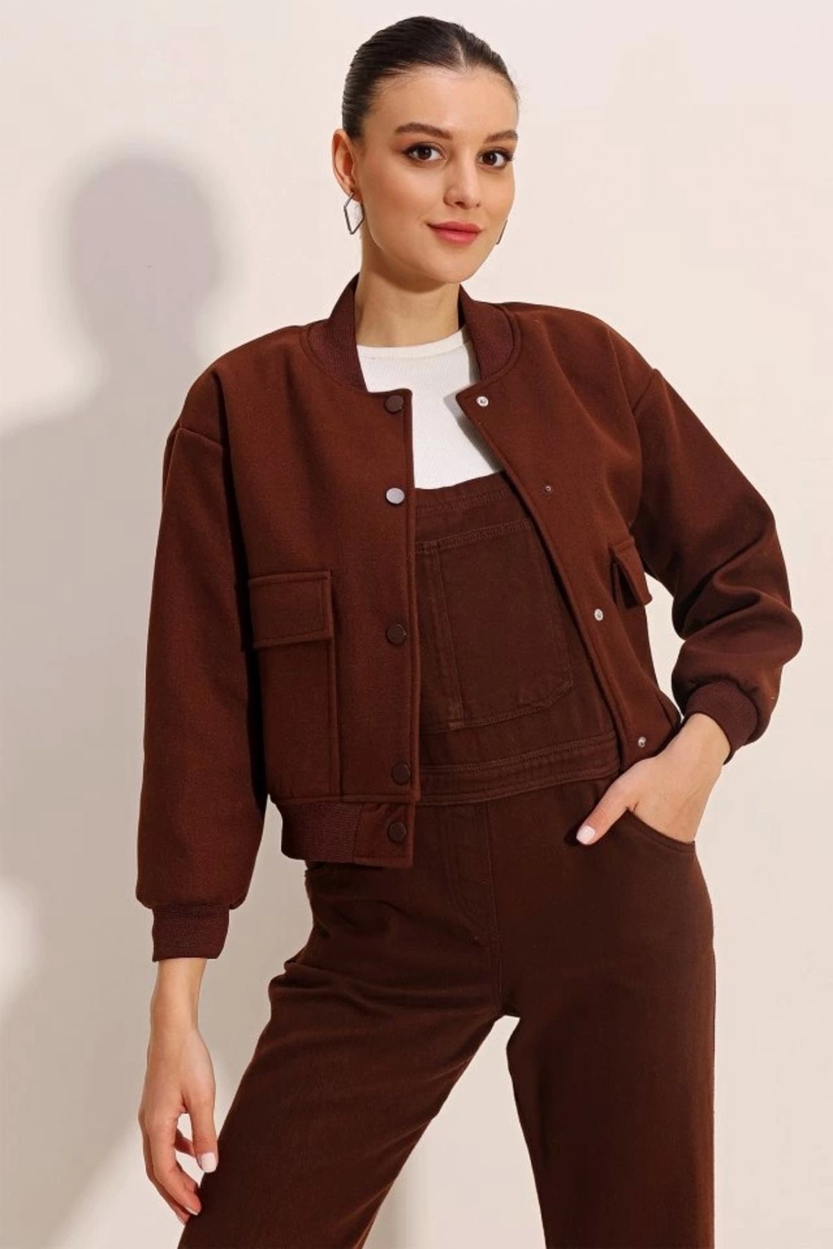 Kaplan 0688 Çift Cepli Bomber Ceket - Kahverengi