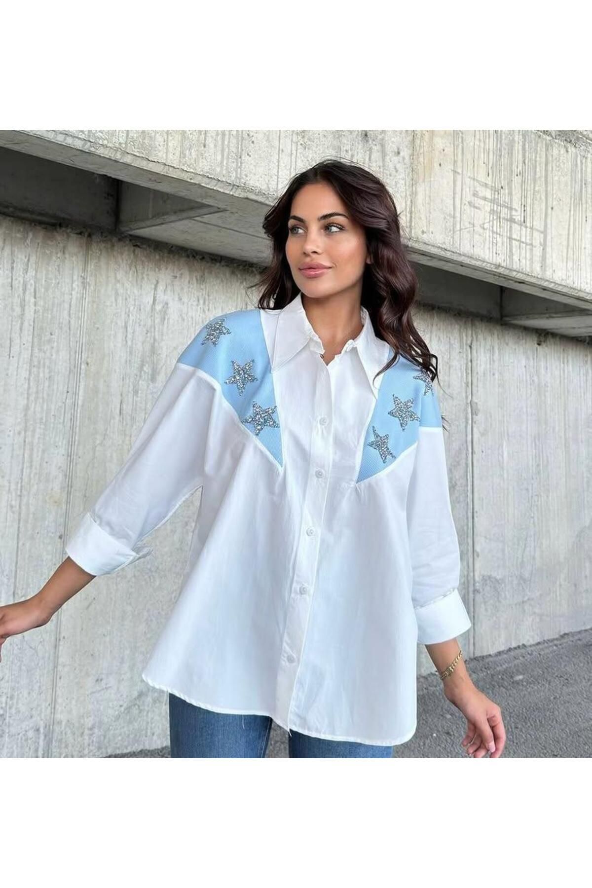 Butik Lavvbutik Yıldız Motifli Taş Detaylı Gömlek