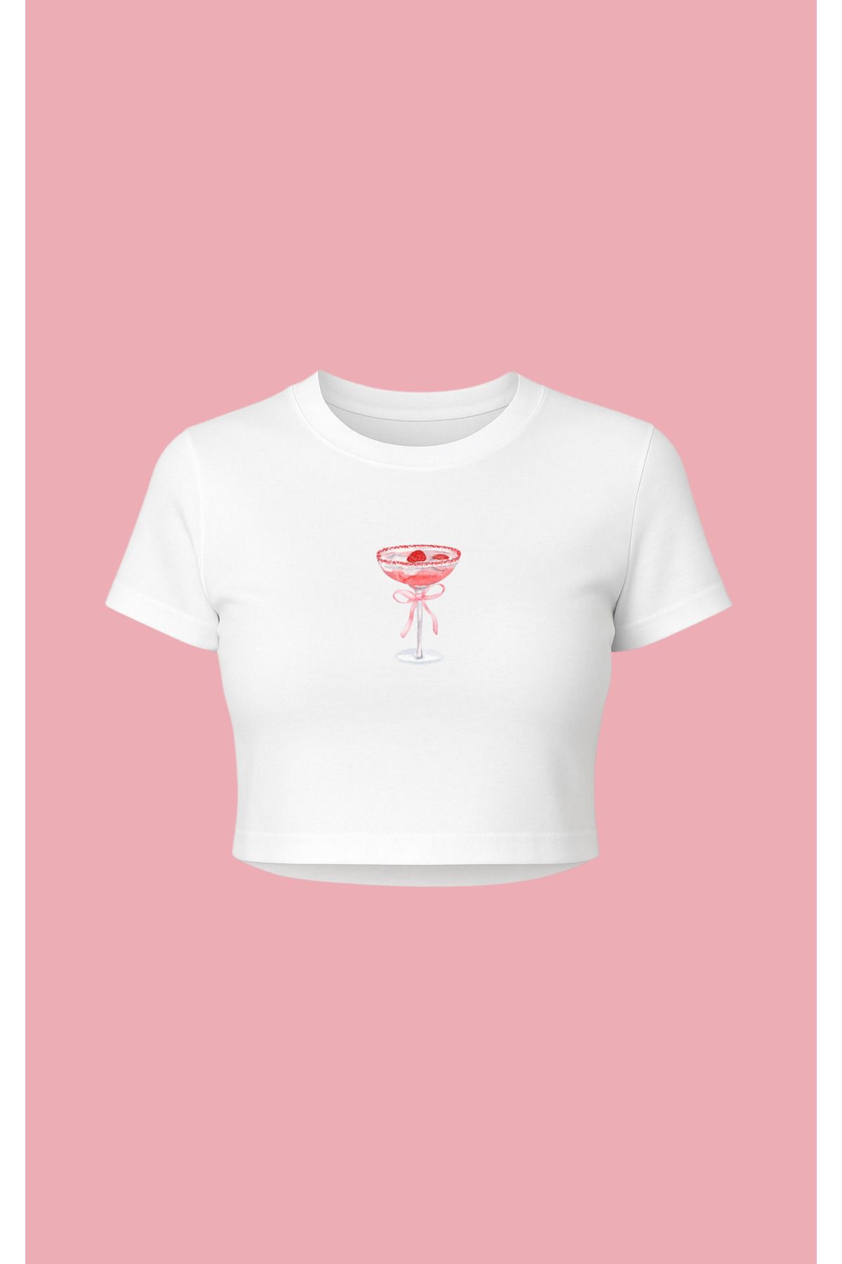 Altair Tr Beyaz Pink Kokteyl Baskılı Crop Pinterst Tipi Tşört