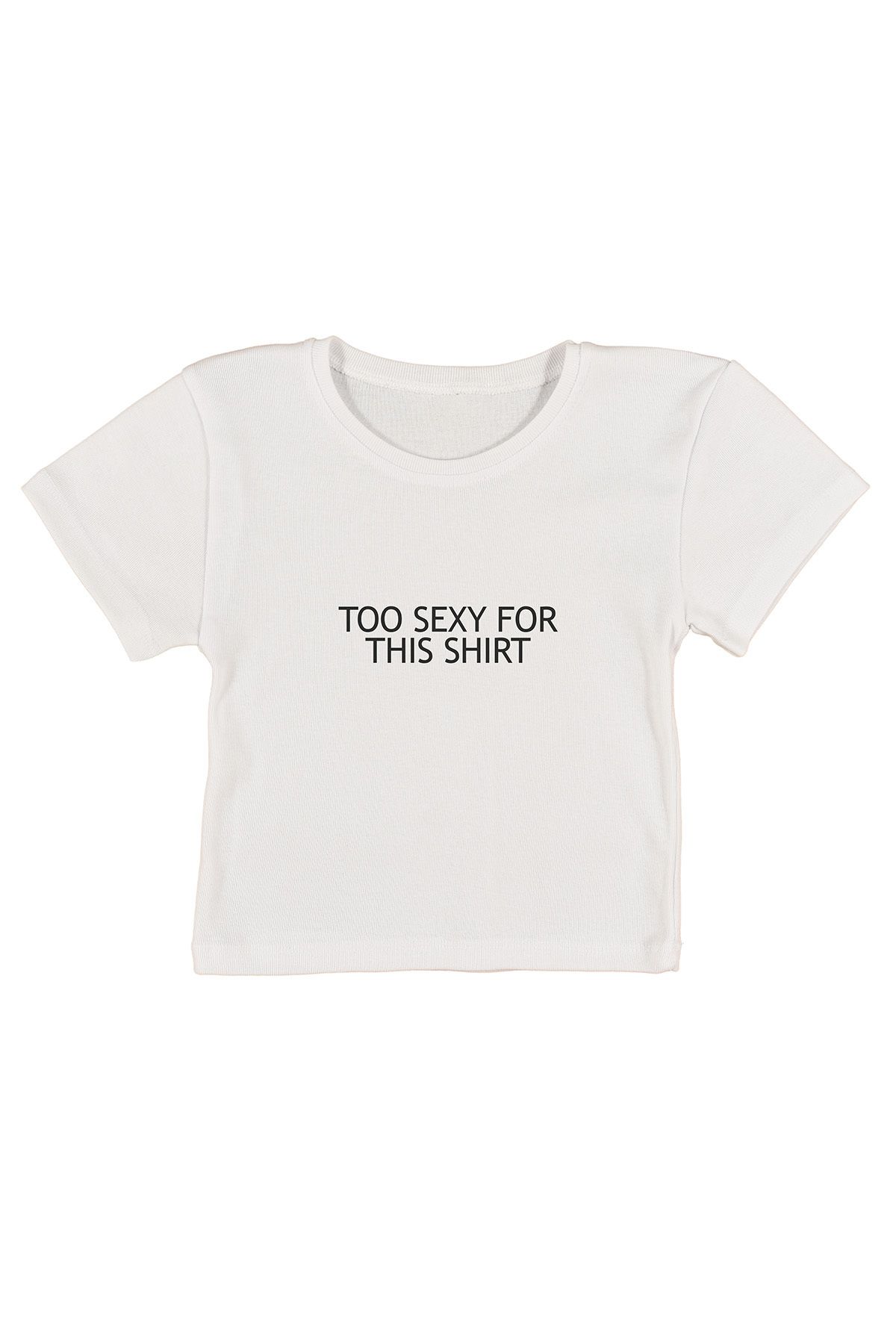 urbvn Too Sexy Baskılı Beyaz Crop Top
