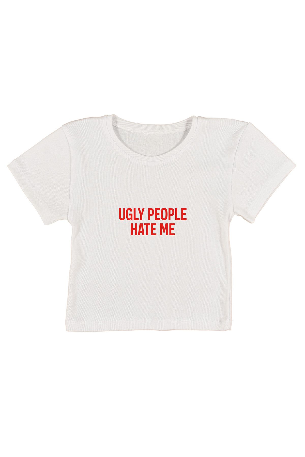 urbvn Hate Me Baskılı Beyaz Crop Top