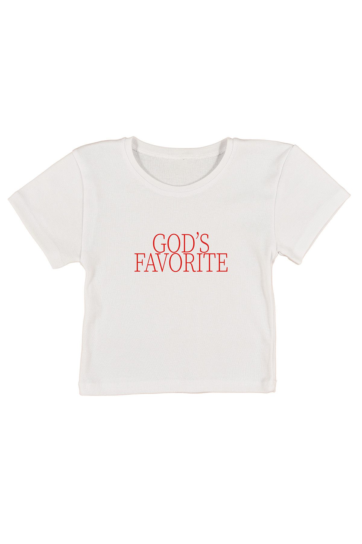 urbvn God Baskılı Beyaz Crop Top
