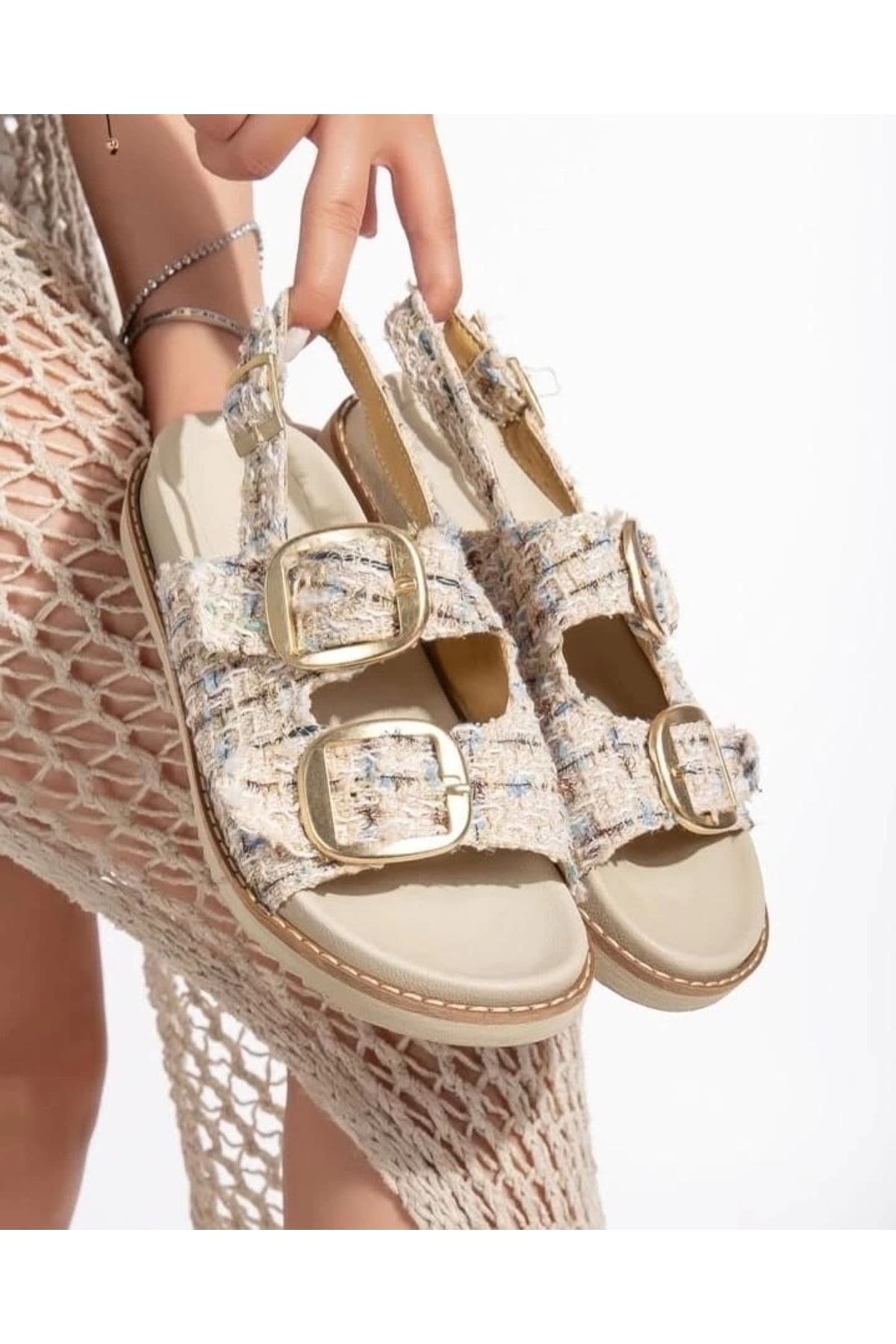 ufukmoda Olira Bej Simli Kemerli Sandalet
