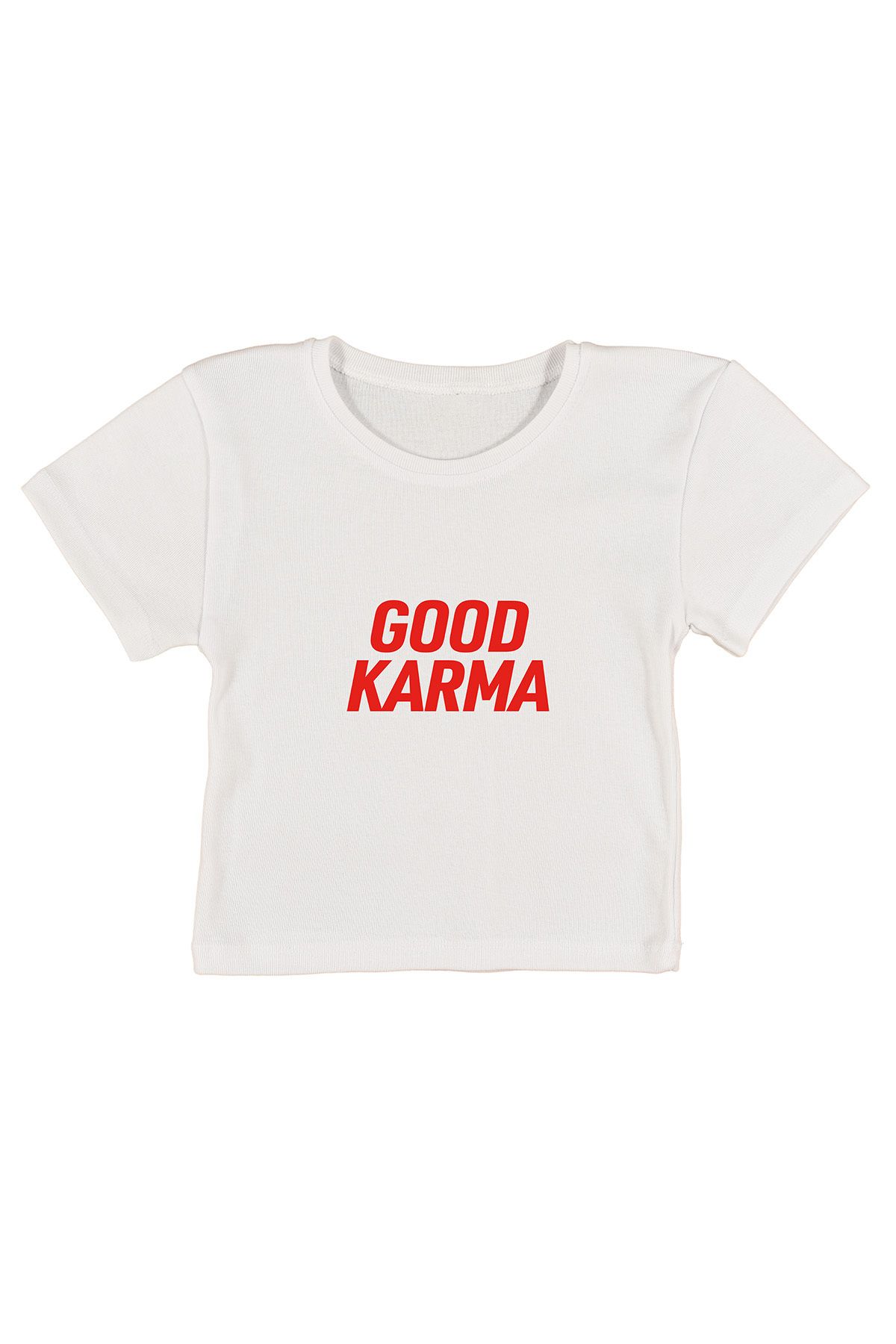 urbvn Good Karma Baskılı Beyaz Crop Top