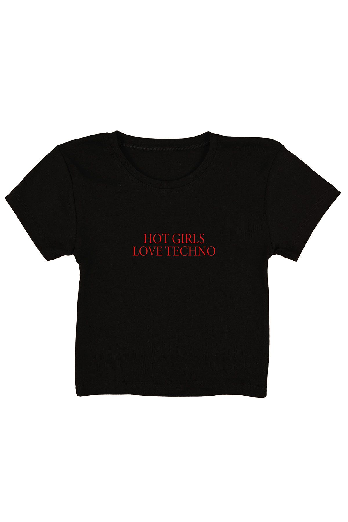 urbvn Hot Girl Baskılı Siyah Crop Top
