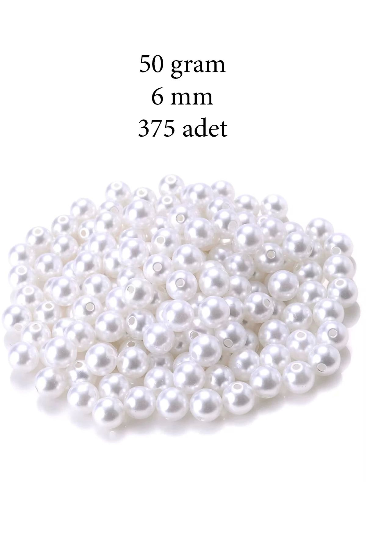 YenisiniAl 50 gram 6mm Beyaz Renk Plastik İnci Boncuk Çanta ve Takı Yapım Boncuğu (~375 adet)