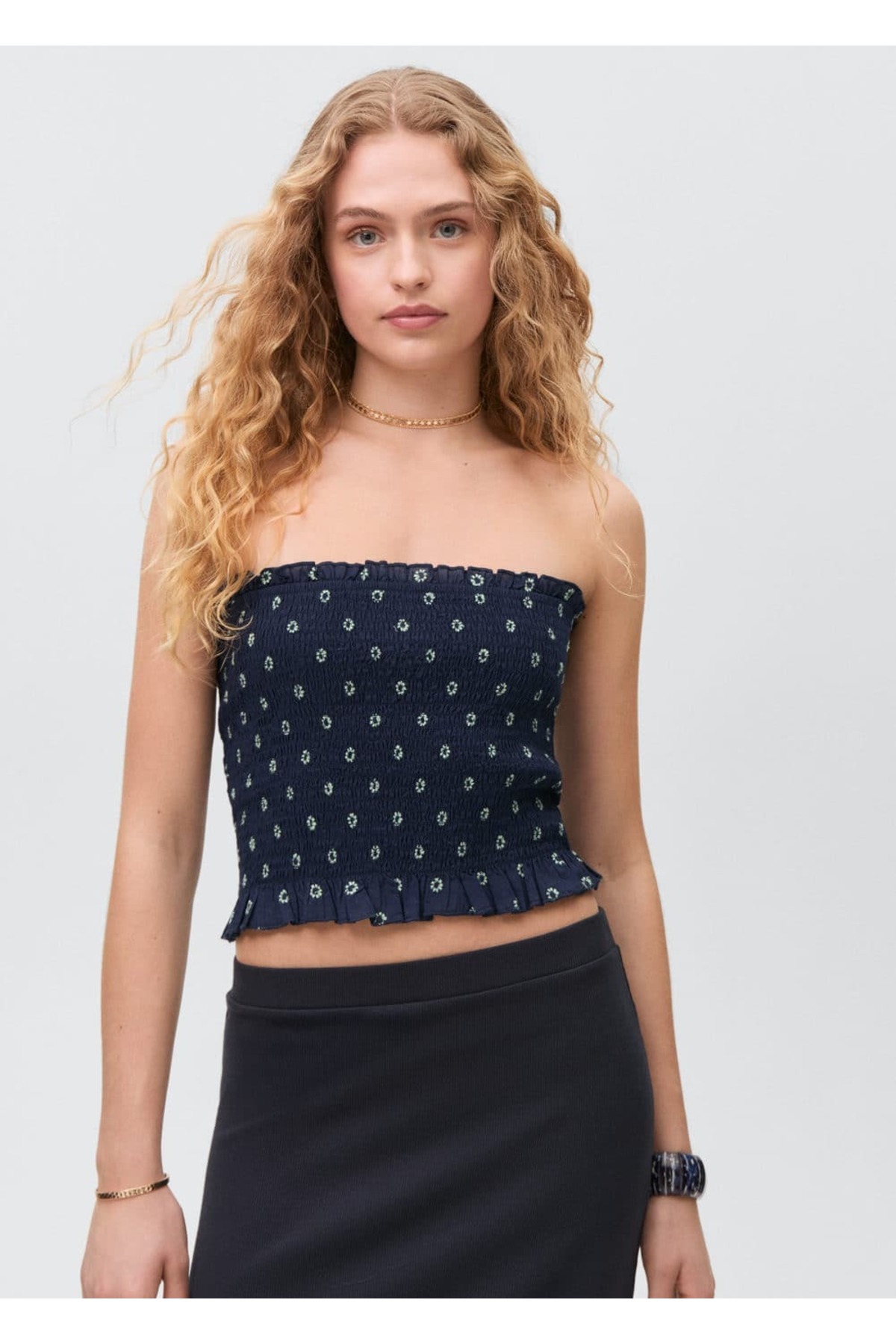 Desenli büzgülü bluz