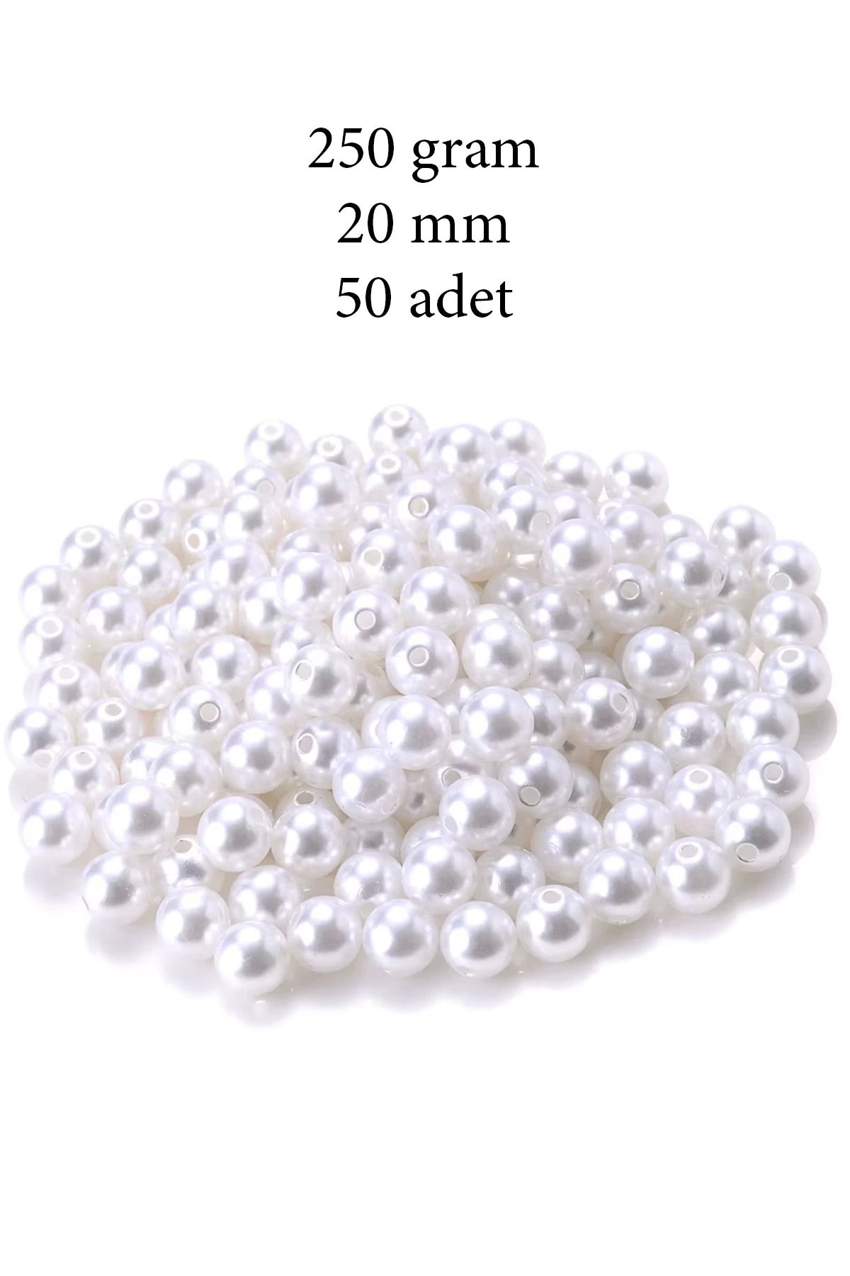 YenisiniAl 250 gram 20mm Beyaz Renk Plastik İnci Boncuk Çanta ve Takı Yapım Boncuğu (~50 adet)