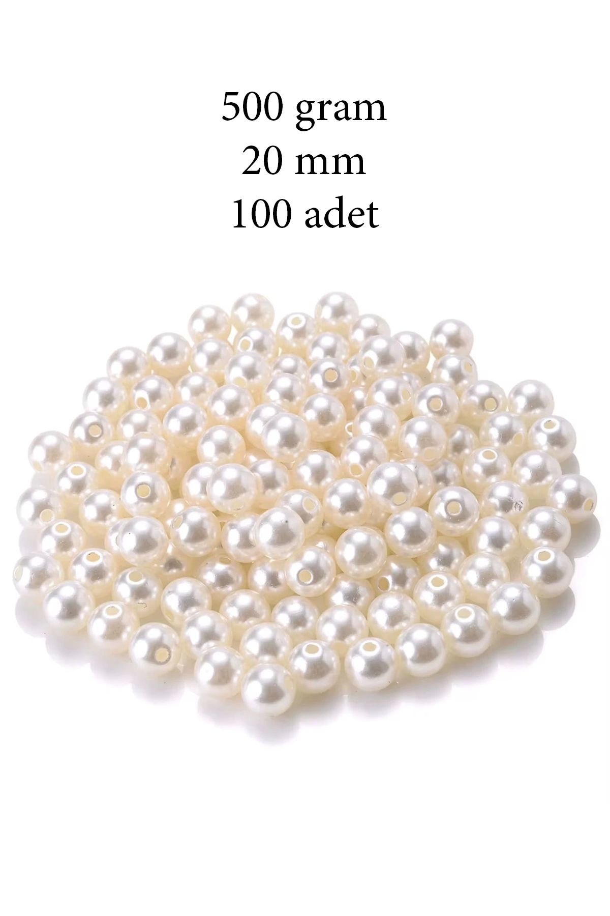 YenisiniAl 500 gram 20mm Krem Renk Plastik İnci Boncuk Çanta ve Takı Yapım Boncuğu (~100 adet)