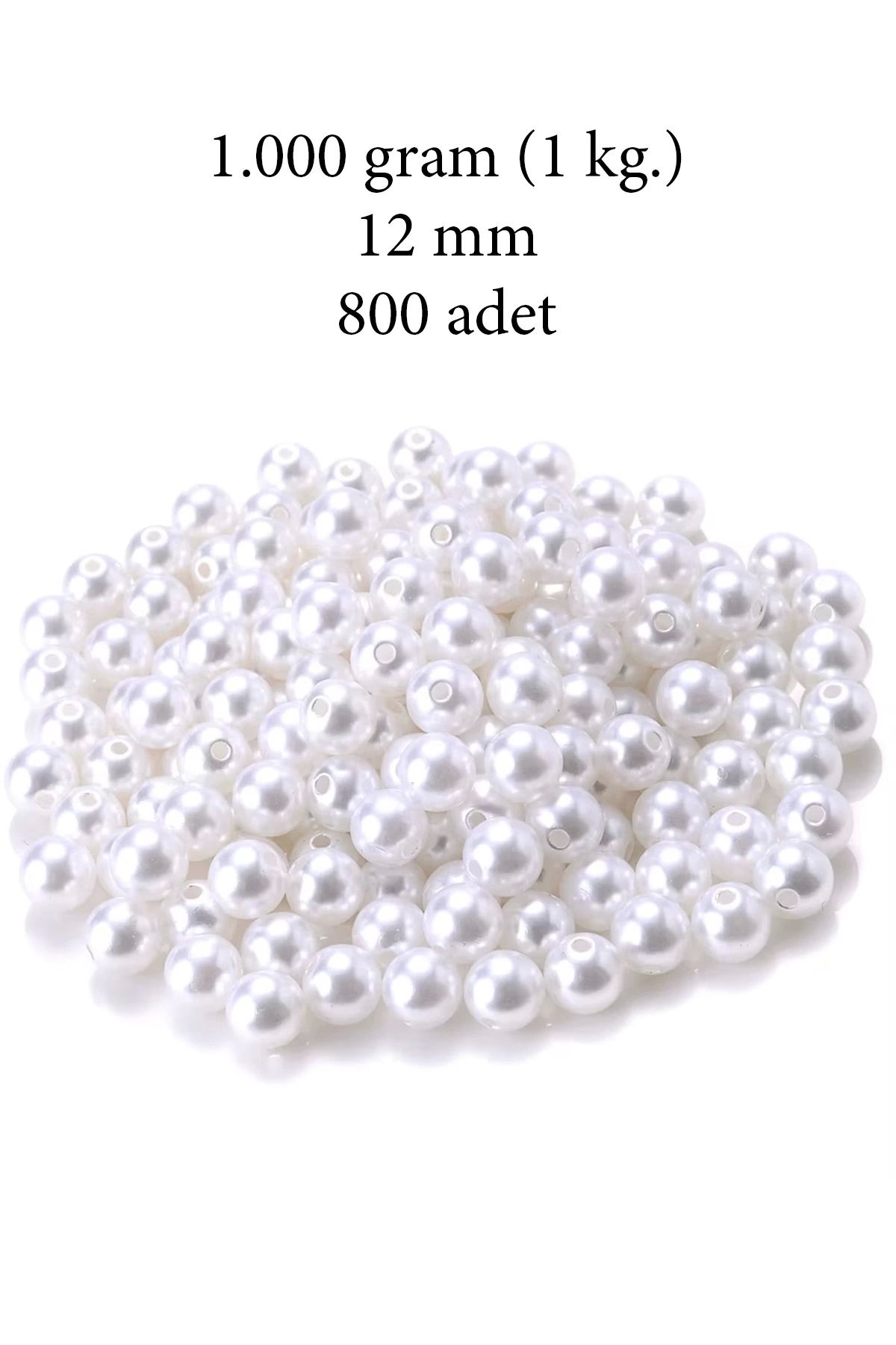 YenisiniAl 1.000 gram (1 kg.) 12mm Beyaz Renk Plastik İnci Boncuk Çanta ve Takı Yapım Boncuğu (~800 adet)