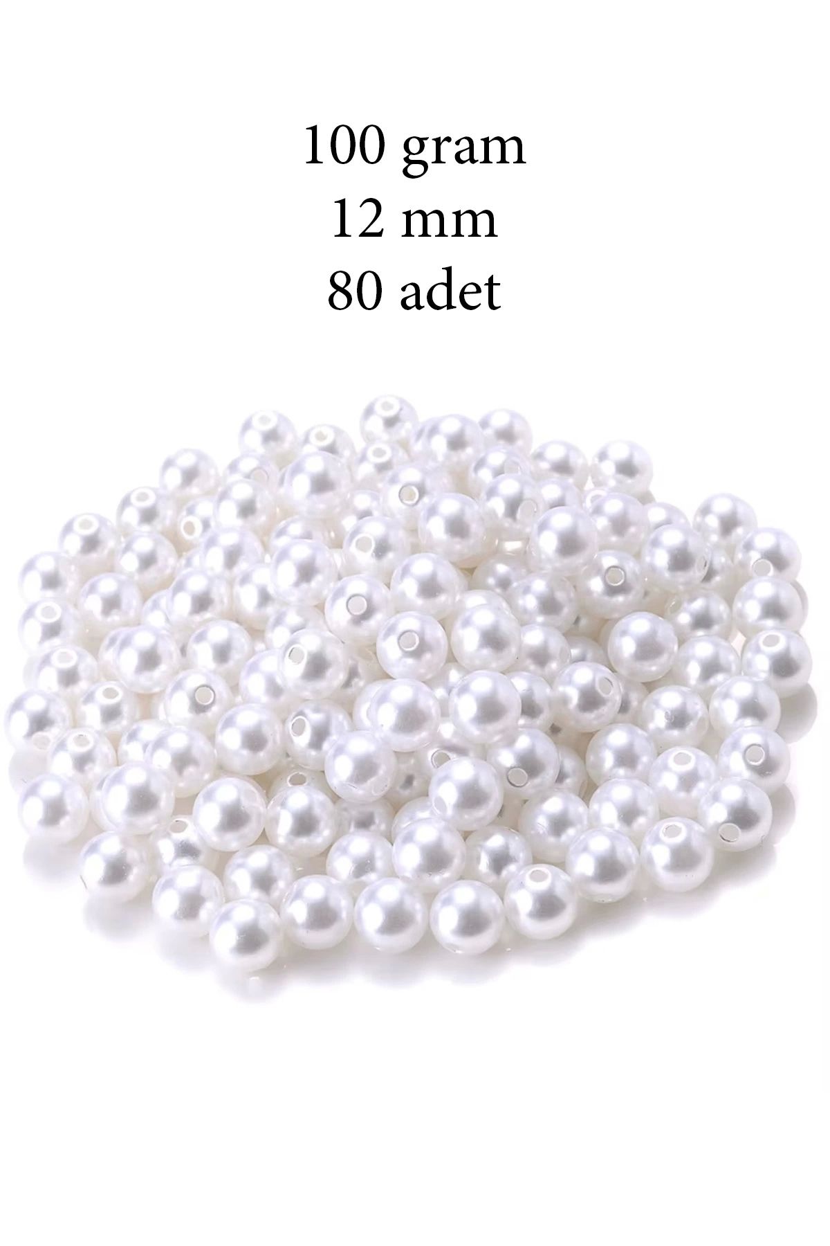 YenisiniAl 100 gram 12mm Beyaz Renk Plastik İnci Boncuk Çanta ve Takı Yapım Boncuğu (~80 adet)