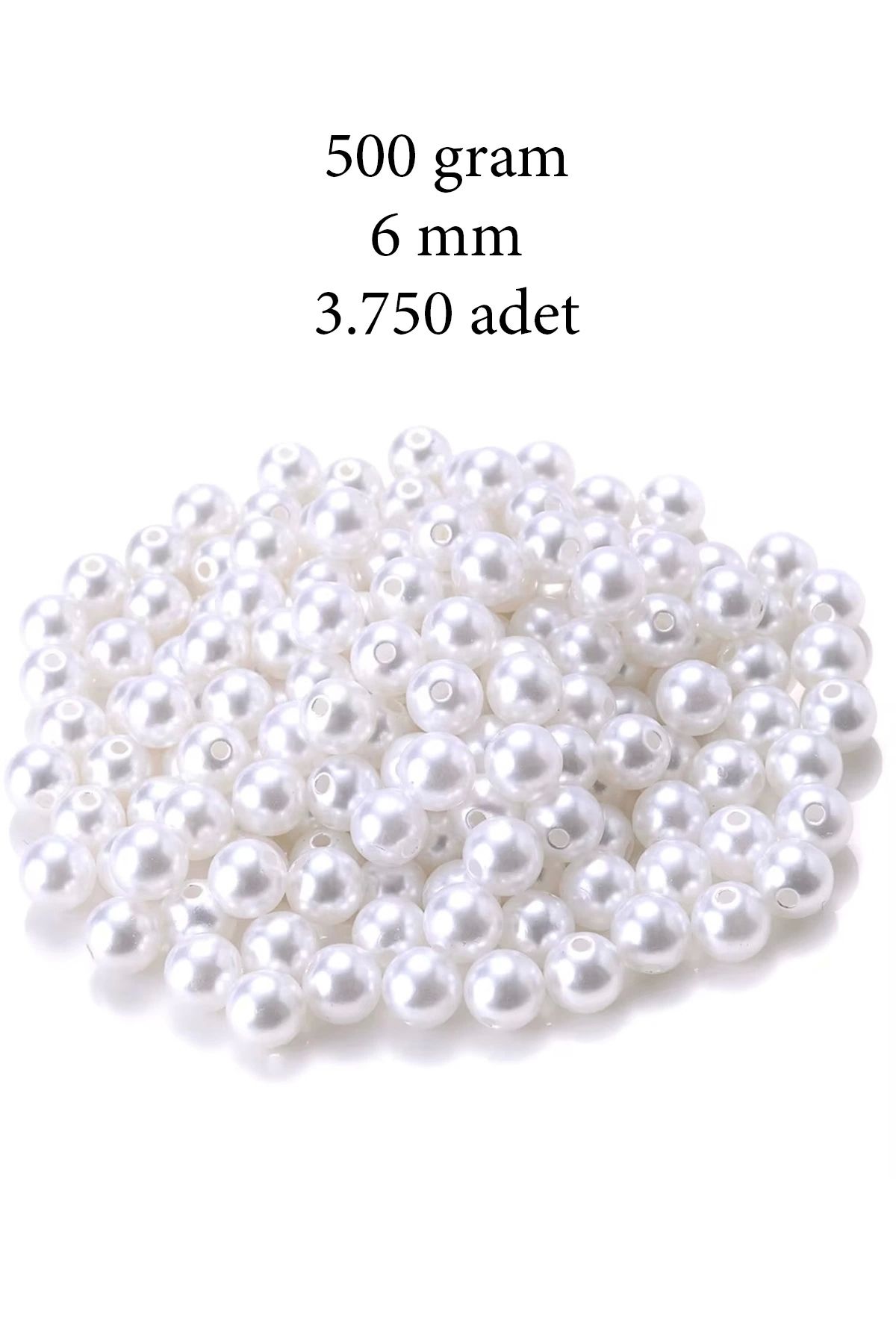 YenisiniAl 500 gram 6mm Beyaz Renk Plastik İnci Boncuk Çanta ve Takı Yapım Boncuğu (~3.750 adet)