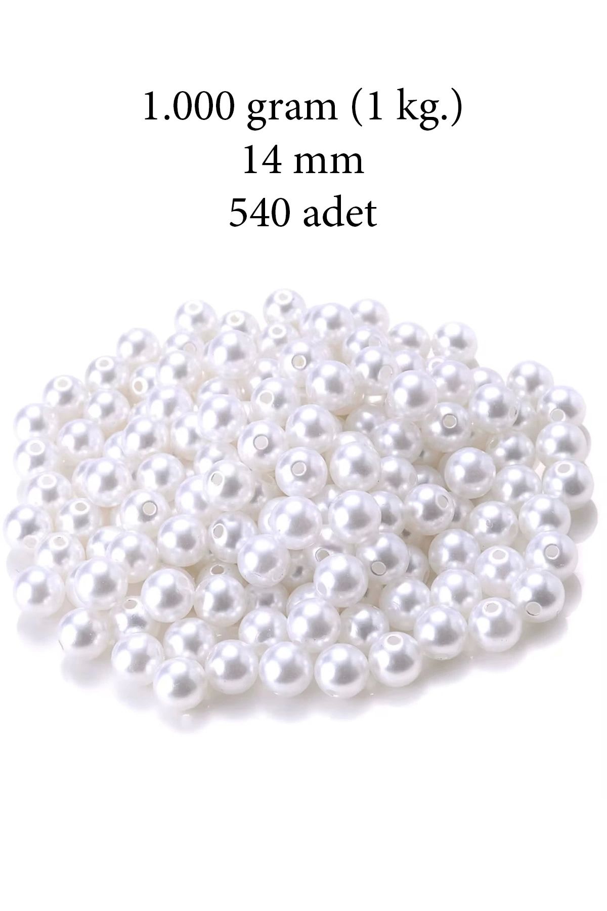 YenisiniAl 1.000 gram (1 kg.) 14mm Beyaz Renk Plastik İnci Boncuk Çanta ve Takı Yapım Boncuğu (~540 adet)