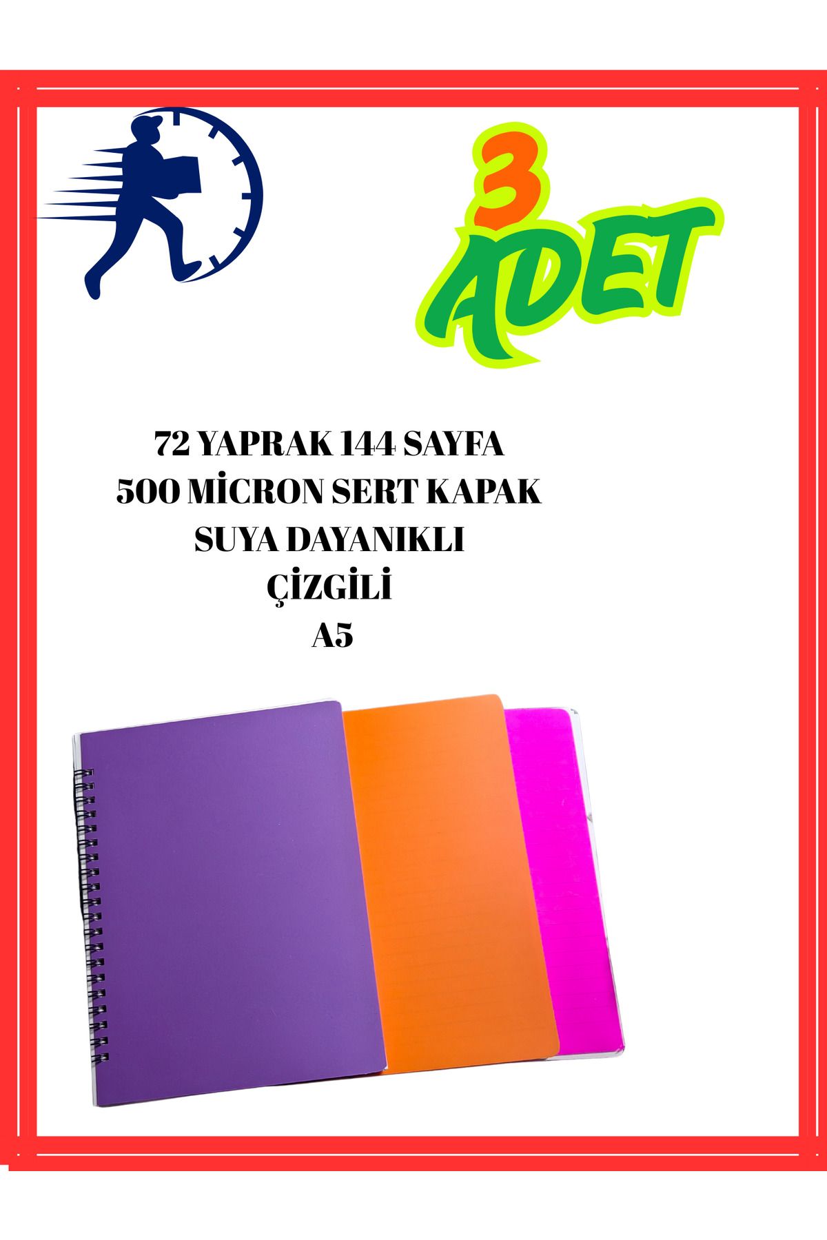 Notcraft Spiralli Telli Dayanıklı Sert Plastik Kapak A5 72 Yaprak 144 Sayfa ( 23Adet )