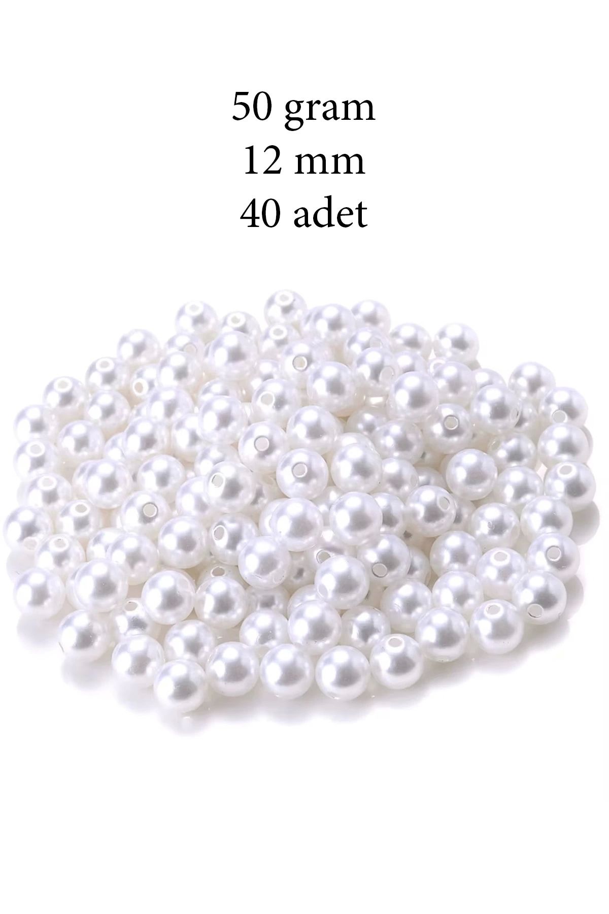 YenisiniAl 50 gram 12mm Beyaz Renk Plastik İnci Boncuk Çanta ve Takı Yapım Boncuğu (~40 adet)