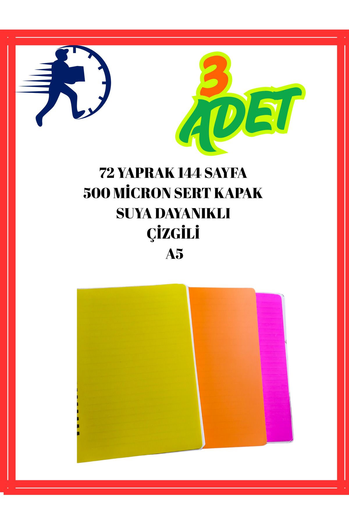 Notcraft Spiralli Telli Dayanıklı Sert Plastik Kapak A5 72 Yaprak 144 Sayfa ( 3 Adet )