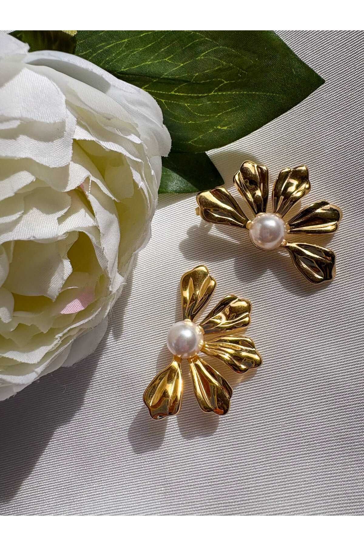 Zoe Takı Çiçek Gold Küpe