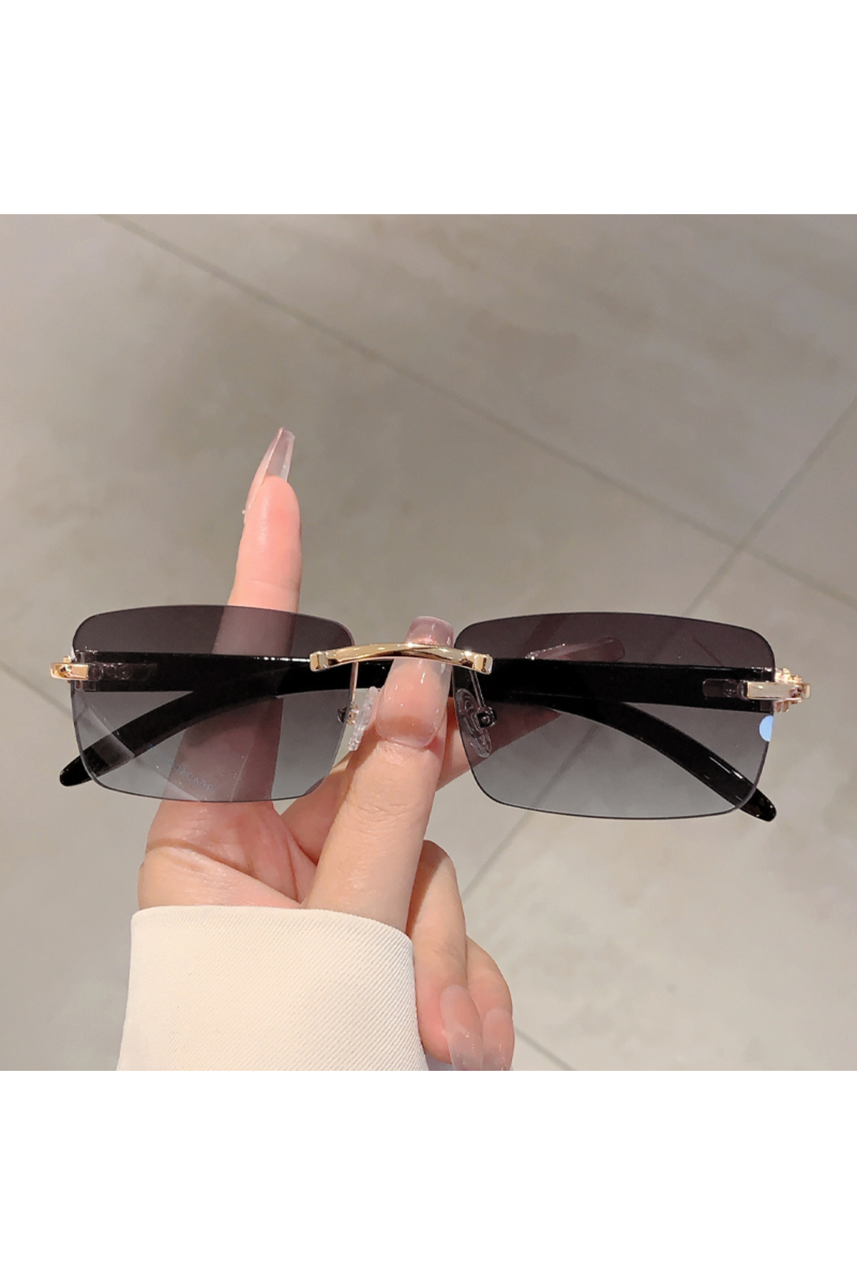 Choice Kammpt 2024 New In Golden Gradient Grey Rimless Rectangle Vintage Sunglasses