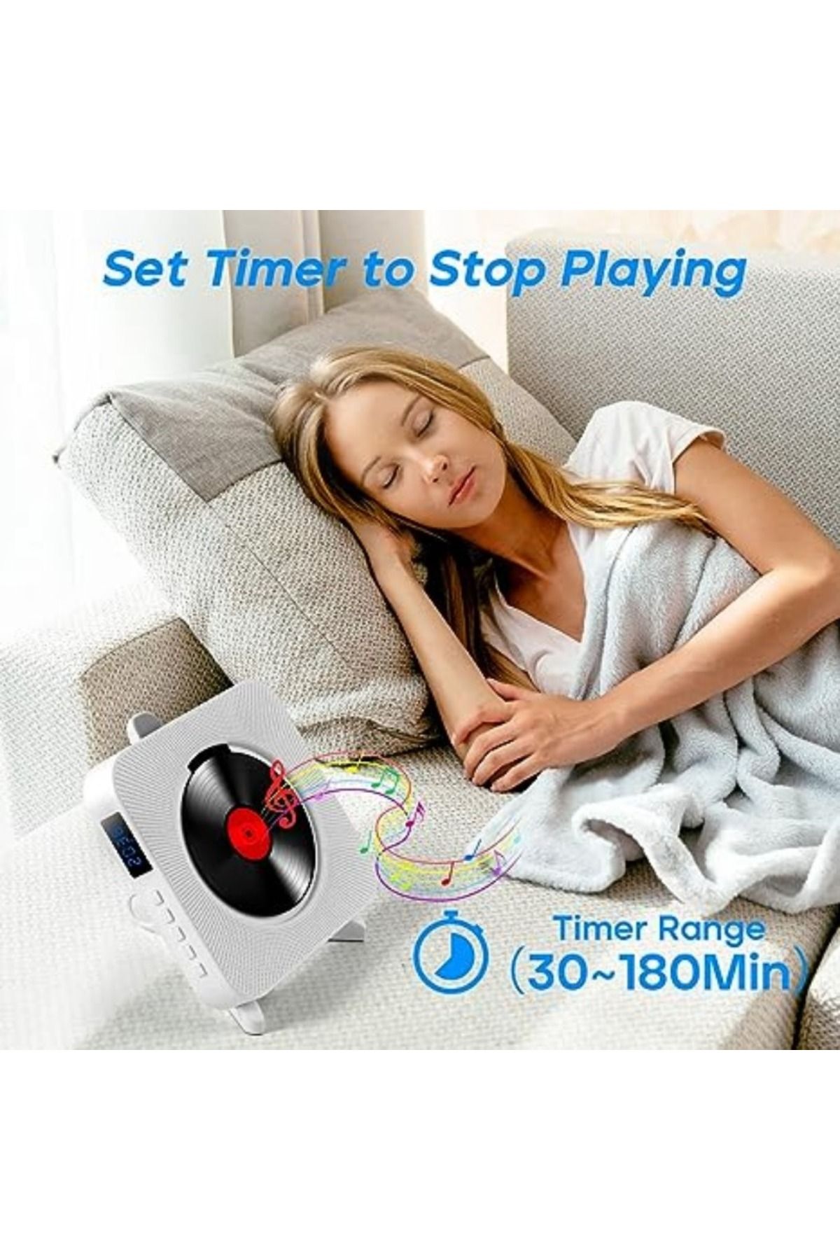 Choice-WHITE Qoosea Wall Mounted CD Player with LCD Screen, Home Infrared Remote Control, Support for CD/Bl 6