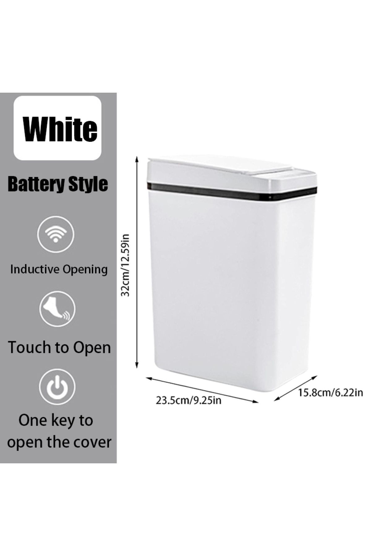 Choice-12L White Battery Automatic Kitchen Trash Can,12L Motion Sensor-Activated Trash Can with Lid, Waterp 1