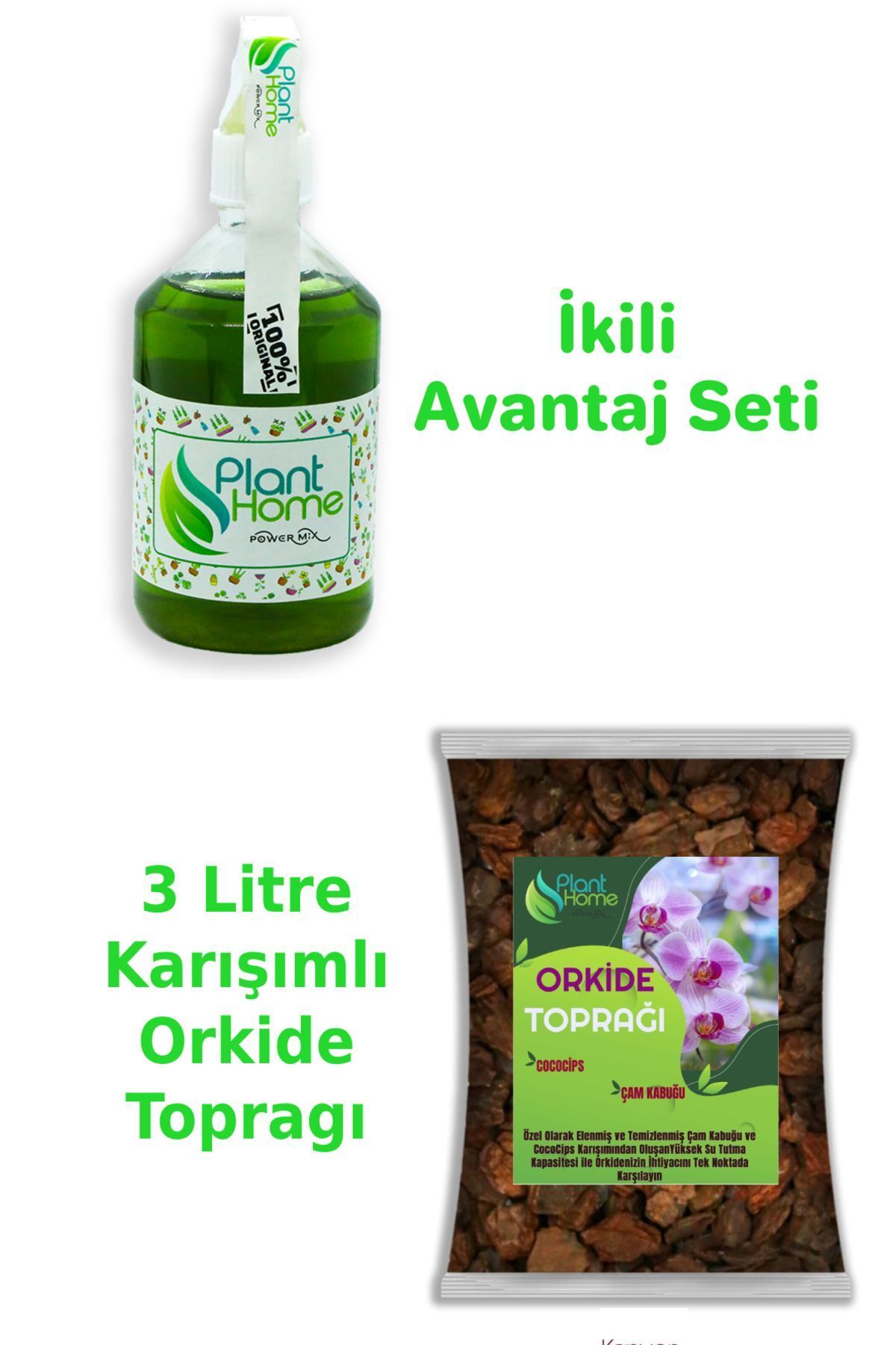 plant-home Palnthome PowerMix Bitki Besini ve 3 Litre Orkide Toprağı Set