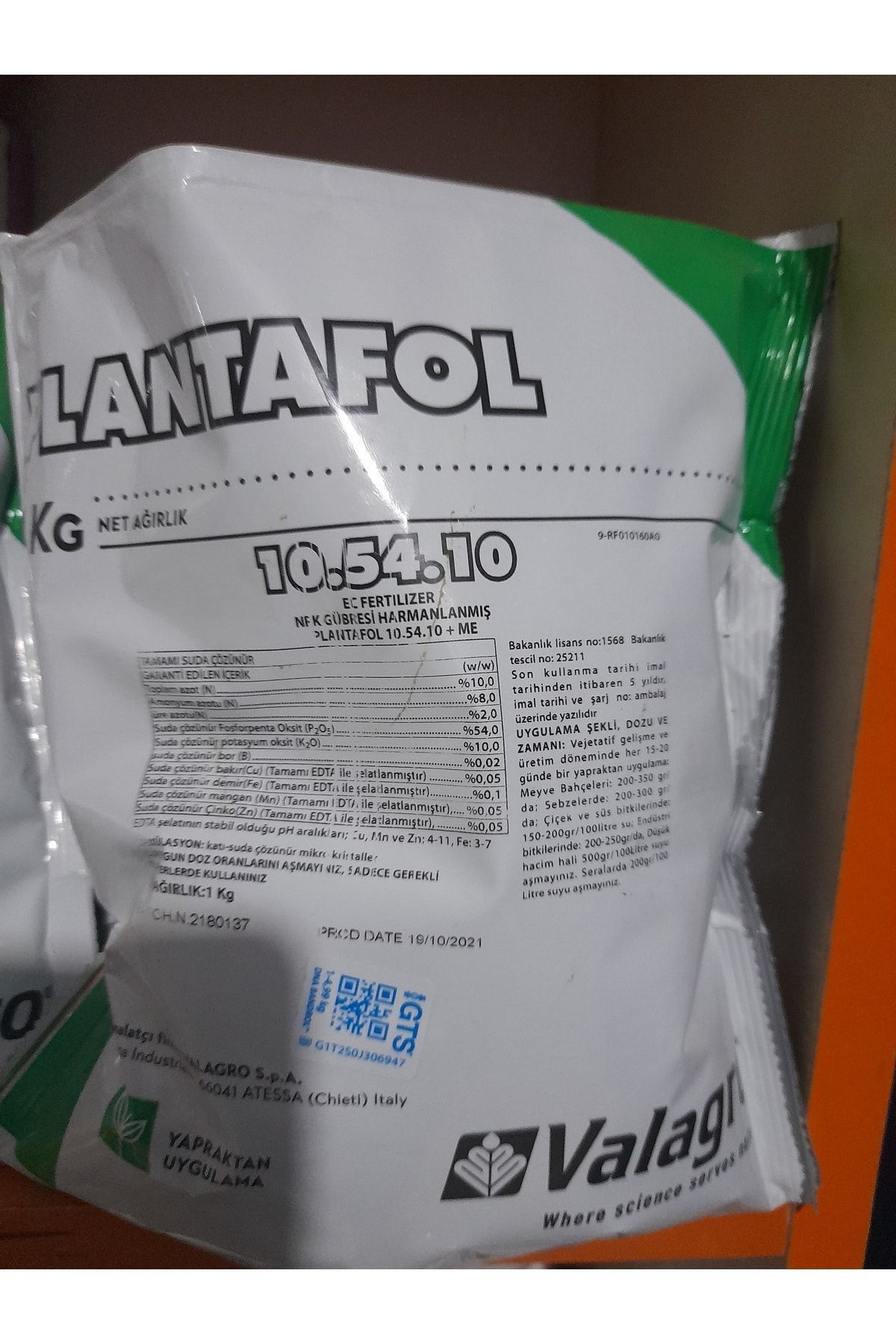 Valagro Plantafol 10-54-10 Fosforlu Yaprak Gübresi 1 Kg