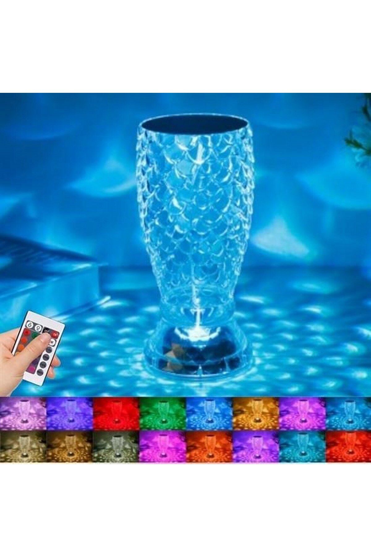 tedaks Balık Süzgeç Model USB Şarjlı Kumandalı 16Farklı Işık Modlu Masa Üstü Kristal Akrilik Led
