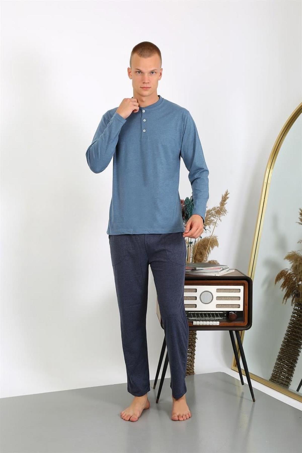Celira Erkek Penye Uzun Kol Pijama Takımı 6860 Indigo