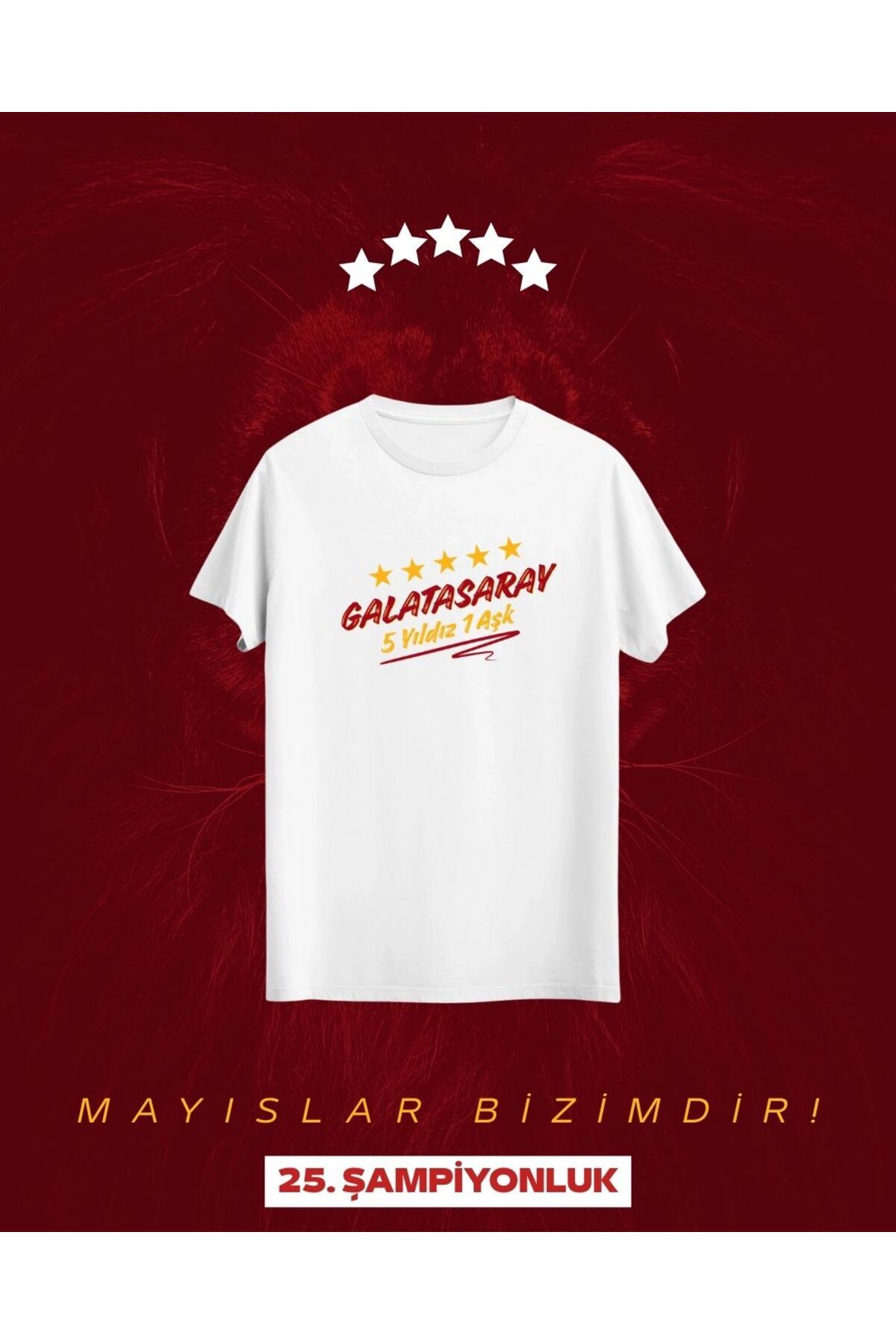 Qool Collection Galatasaray 5 Yıldız 1 Aşk – Beyaz Taraftar Tişörtü (25. Şampiyonluk Özel)
