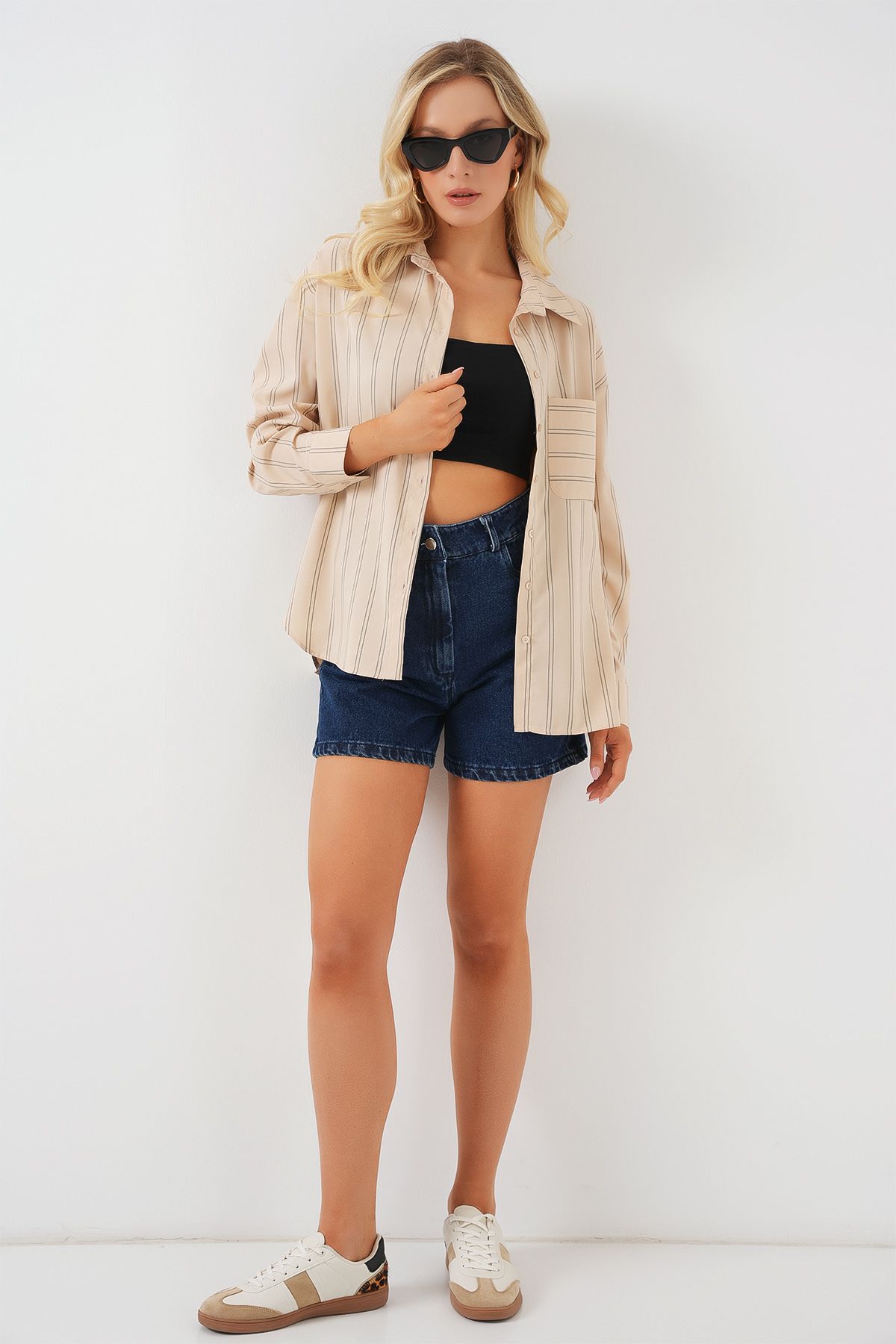 Bigdart-20143 Oversize Shirt with Pockets - Cream 2