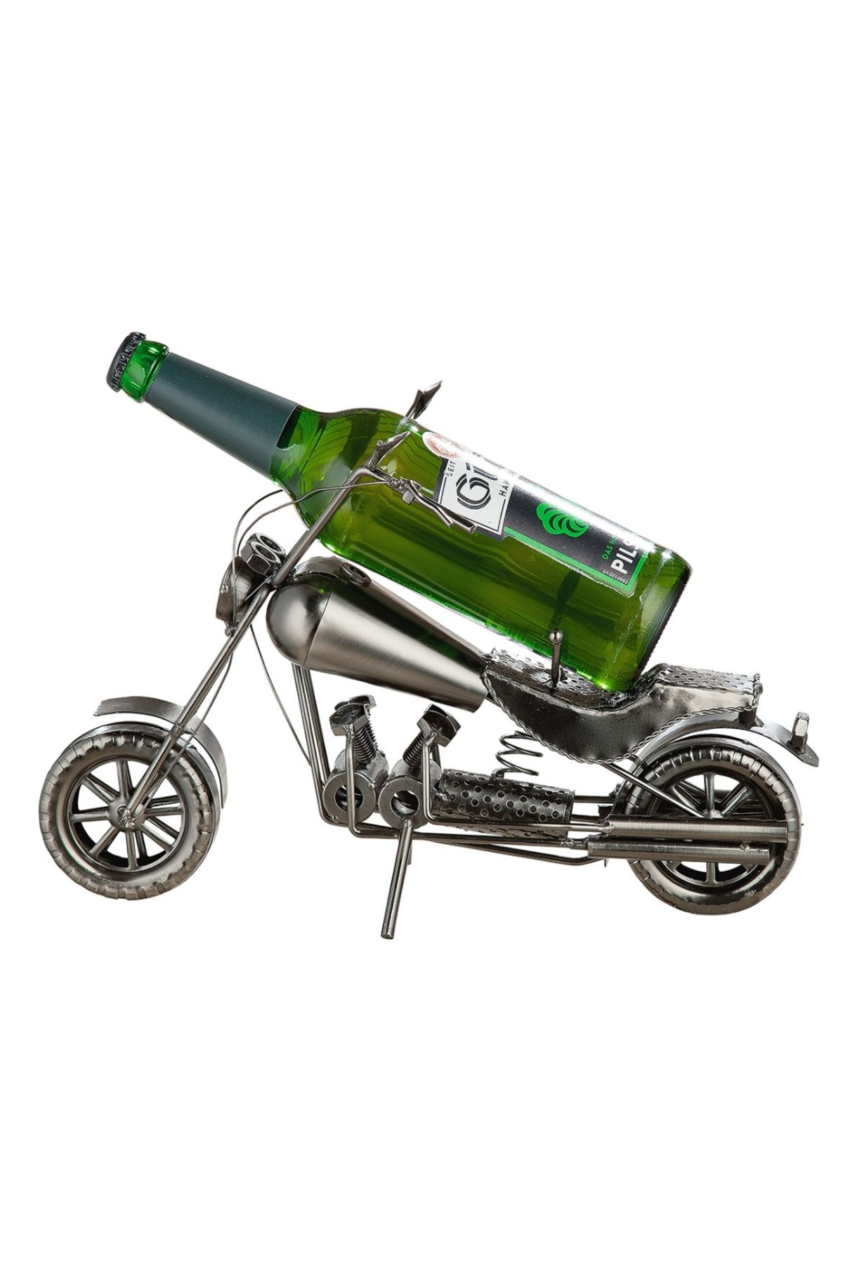 Gilde Gılde Şişe Tutucu Motosiklet Metal Gümüş Renkli L.15 Cm W.36 Cm H.25 Cm
