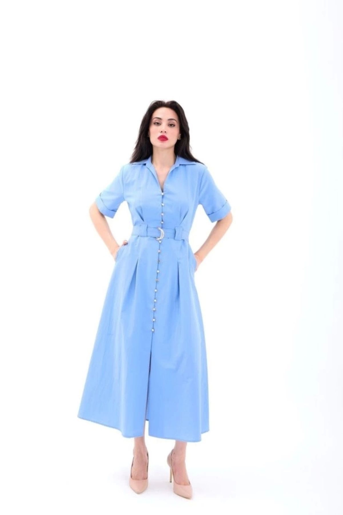 Butik 6948 ELBİSE-KOYU MAVİ