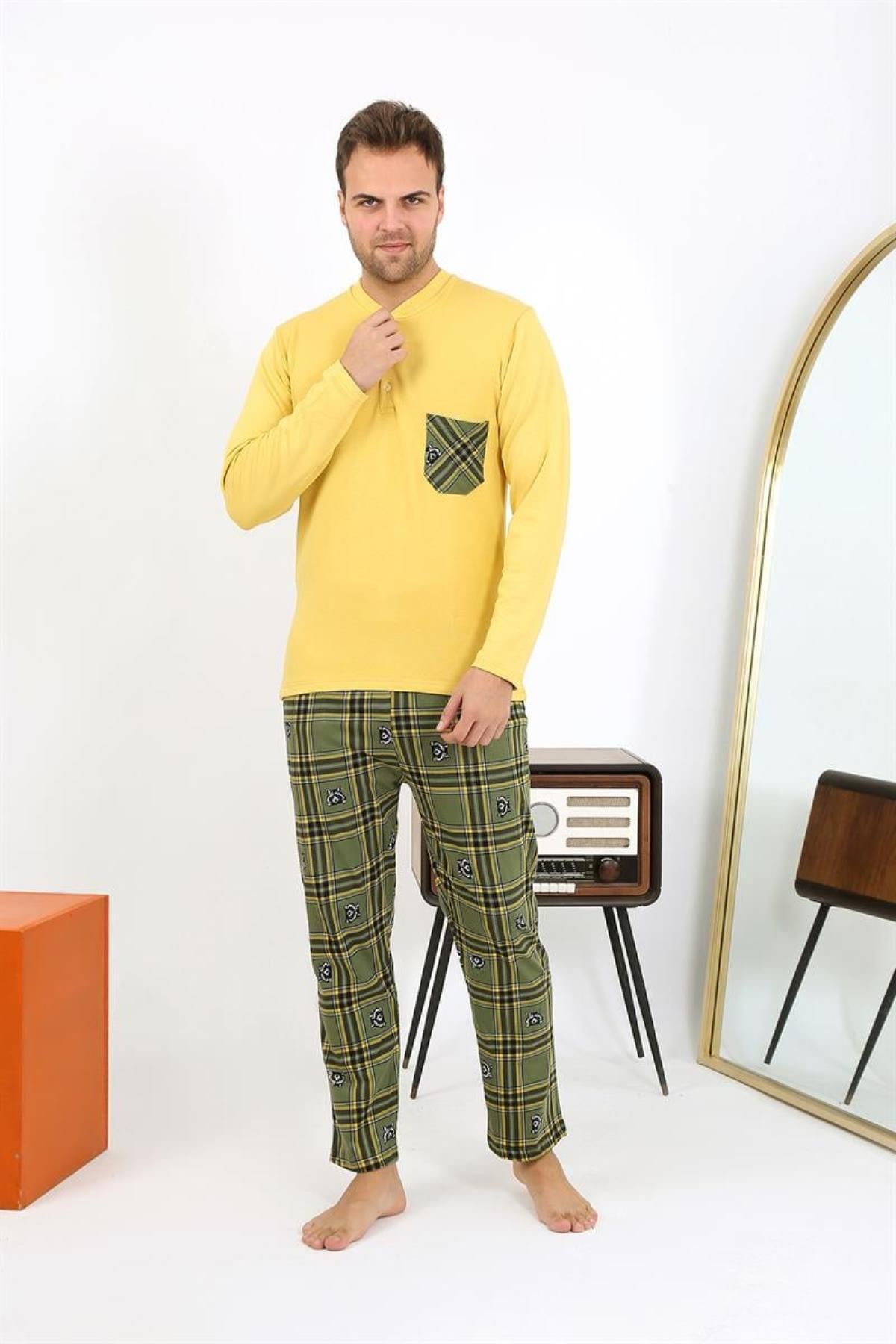 Celira Erkek Uzun Kol Penye Sarı Pijama Takımı 6861