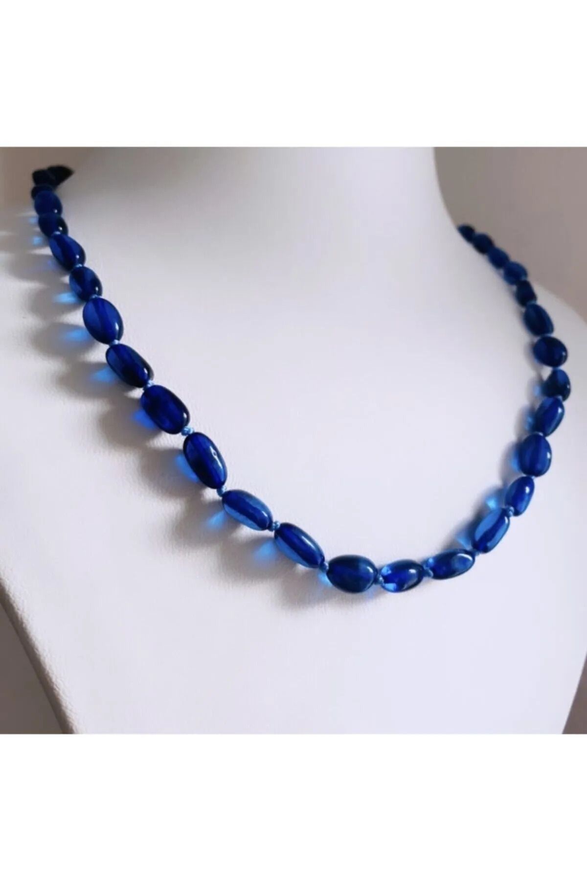 NİSSBEBE Sertifikalı Orijinal Safir Mavi Kehribar Yetişkin Kolye 45-47 cm (Yetişkin Turkuaz Bileklik Hediye)