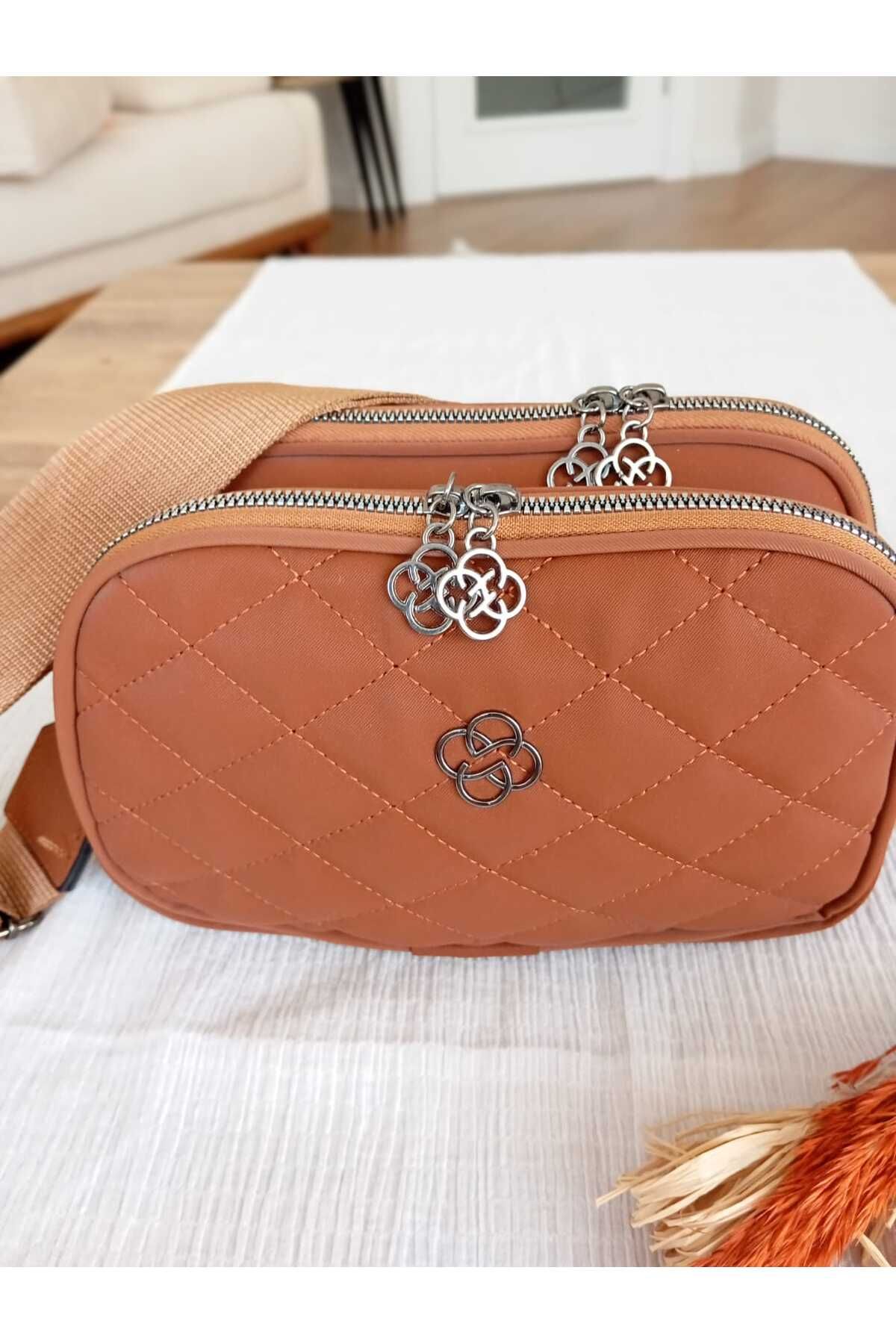 aminebuğlemscarf kapitoneli omuz çantası -kahverengi