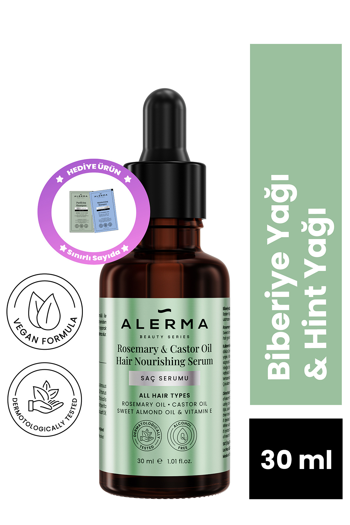 Alerma Biberiye & Hint Yağı Besleyici Saç Bakım Serumu 30 ML — 8684420781149