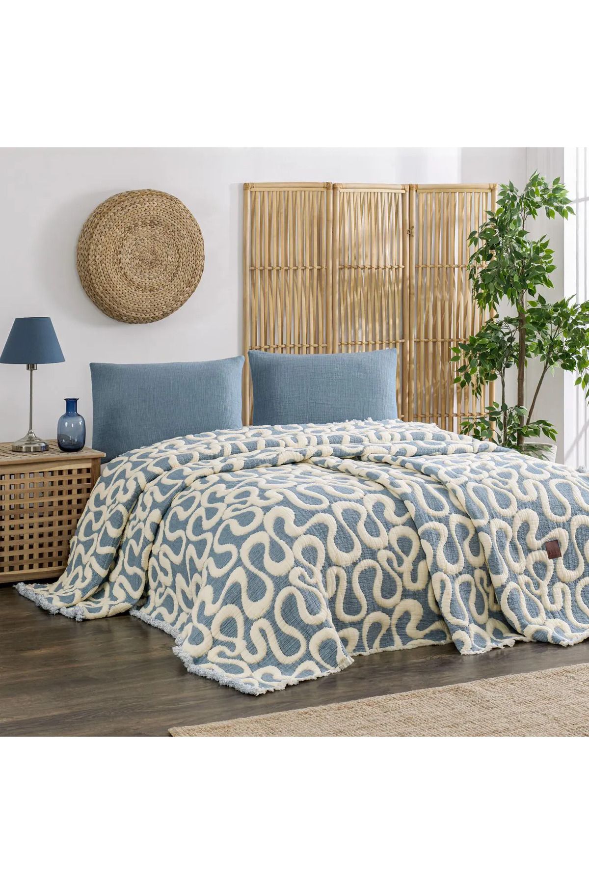 ELLE HOME Fleur Çift Kişilik Yatak Örtüsü - Mavi