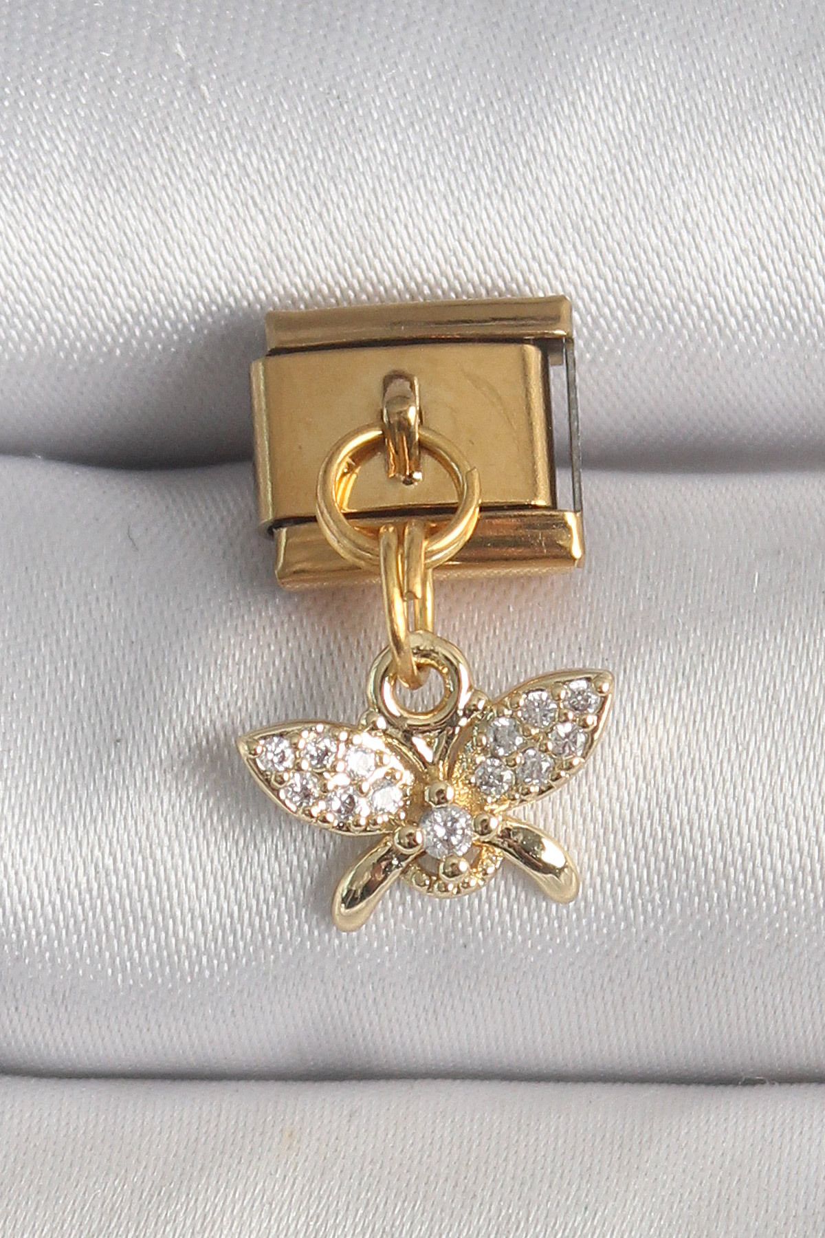 Skygo 316L Çelik Gold Renk Zirkon Taşlı Kelebek Model Nomination Charm - TJ-BC1360