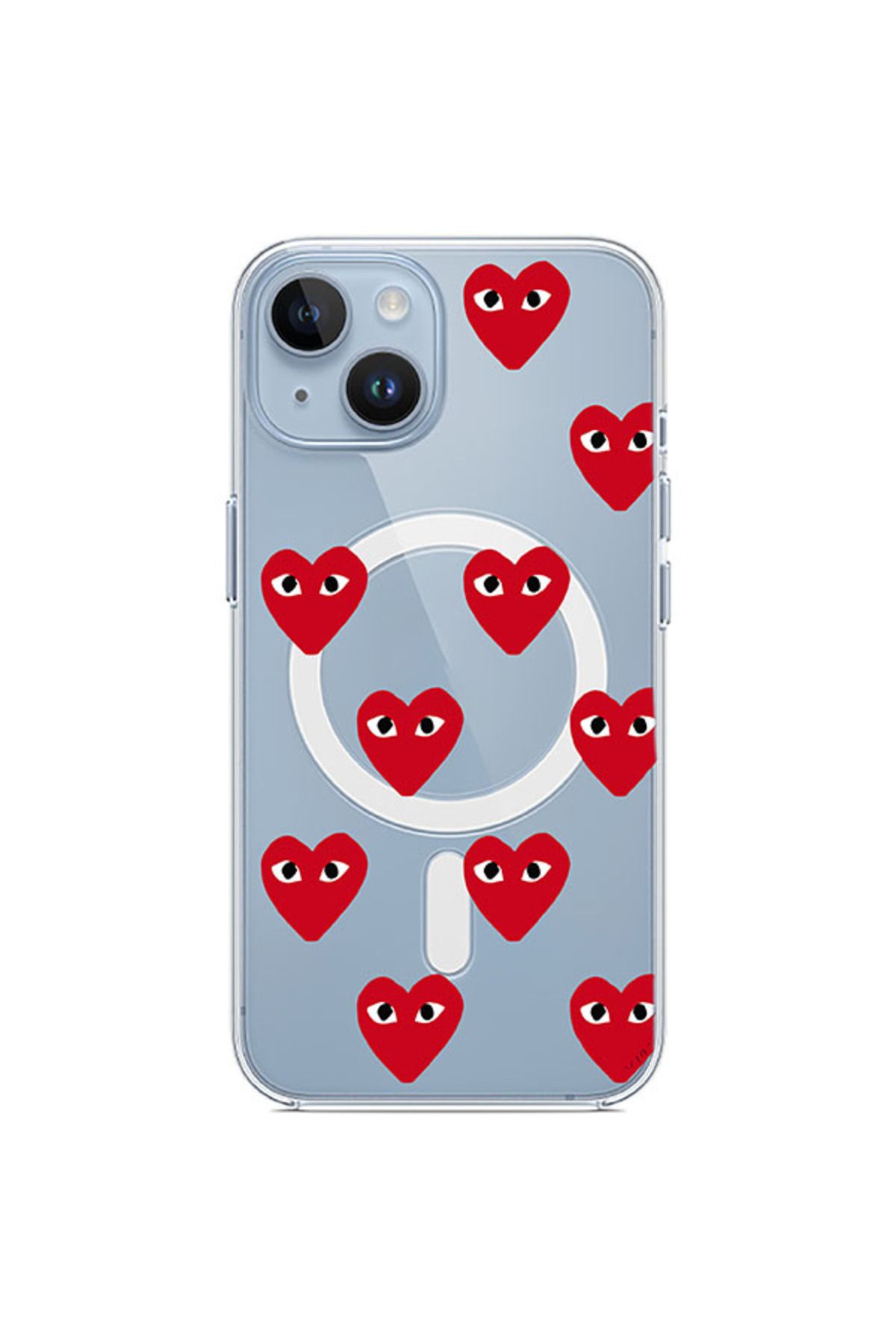 NAZLI HEDİYE ıphone 13/14 uyumlu kırmızı kalp desenli mag safe kılıf