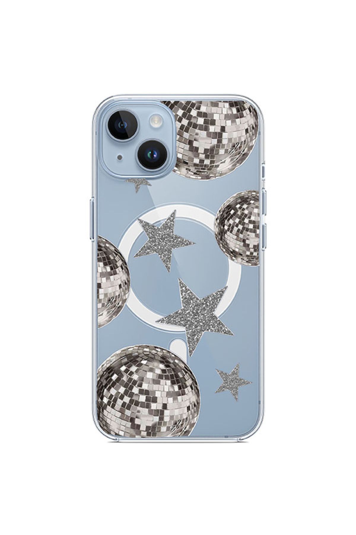 NAZLI HEDİYE Iphone 13/14 disko topu ve yıldız desenli mag safe kılıf