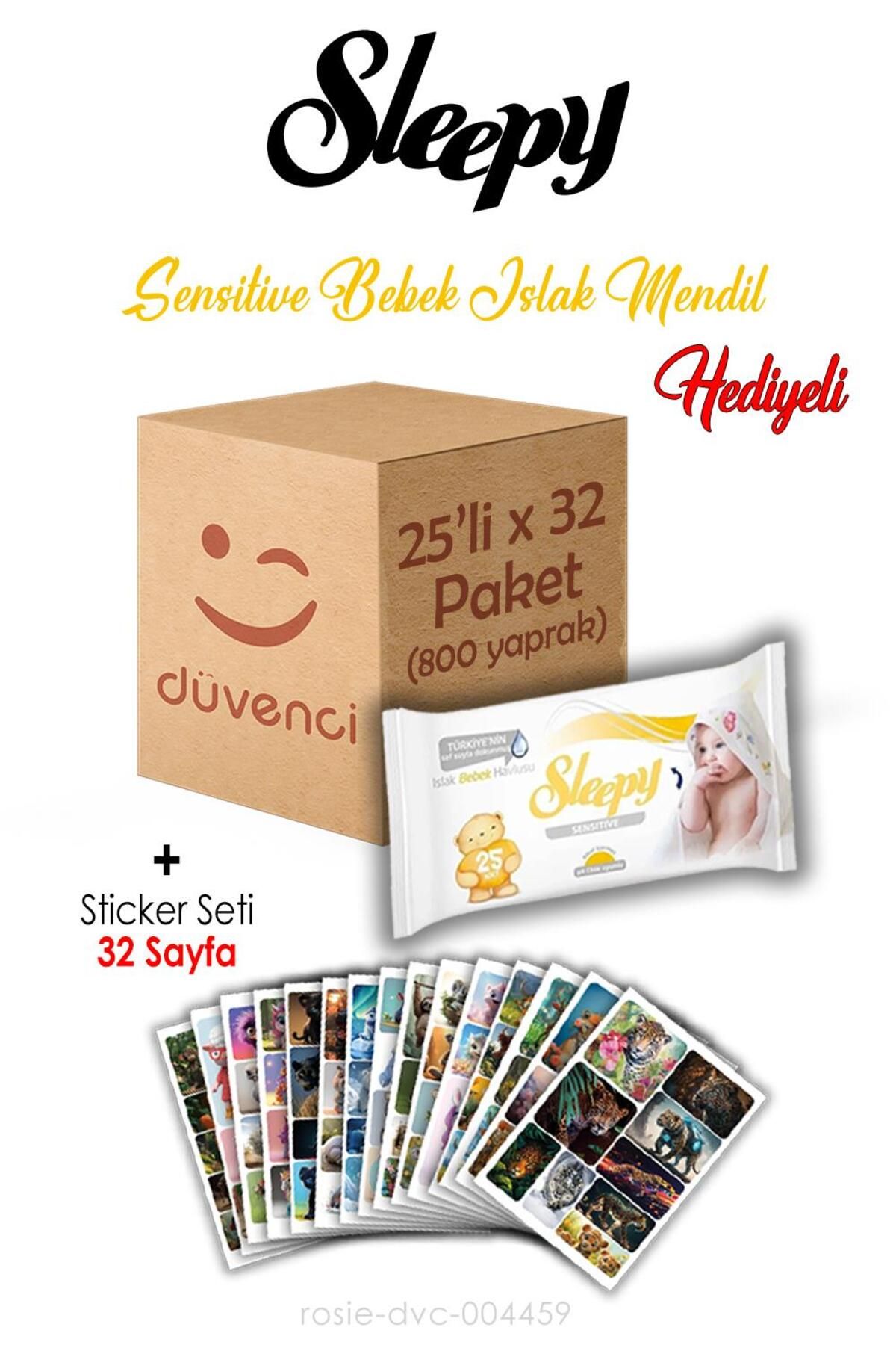 Sleepy Sensitive Islak Mendil 25x32 (800 yaprak) ve Sticker Seti 32 Sayfa