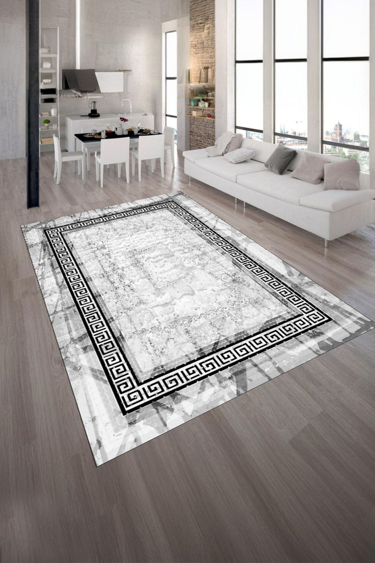 Resmiro Makinede Yıkanabilir Kaymaz Taban Leke Tutmaz Eskitme Desenli Salon ve Yolluk Halısı
