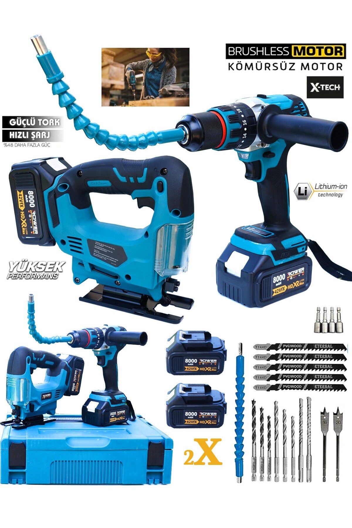 ROWERMAX GS-130 Çelik Mandren Matkap Vidalama -Dekupaj Testere Seti Taşıma Çantalı