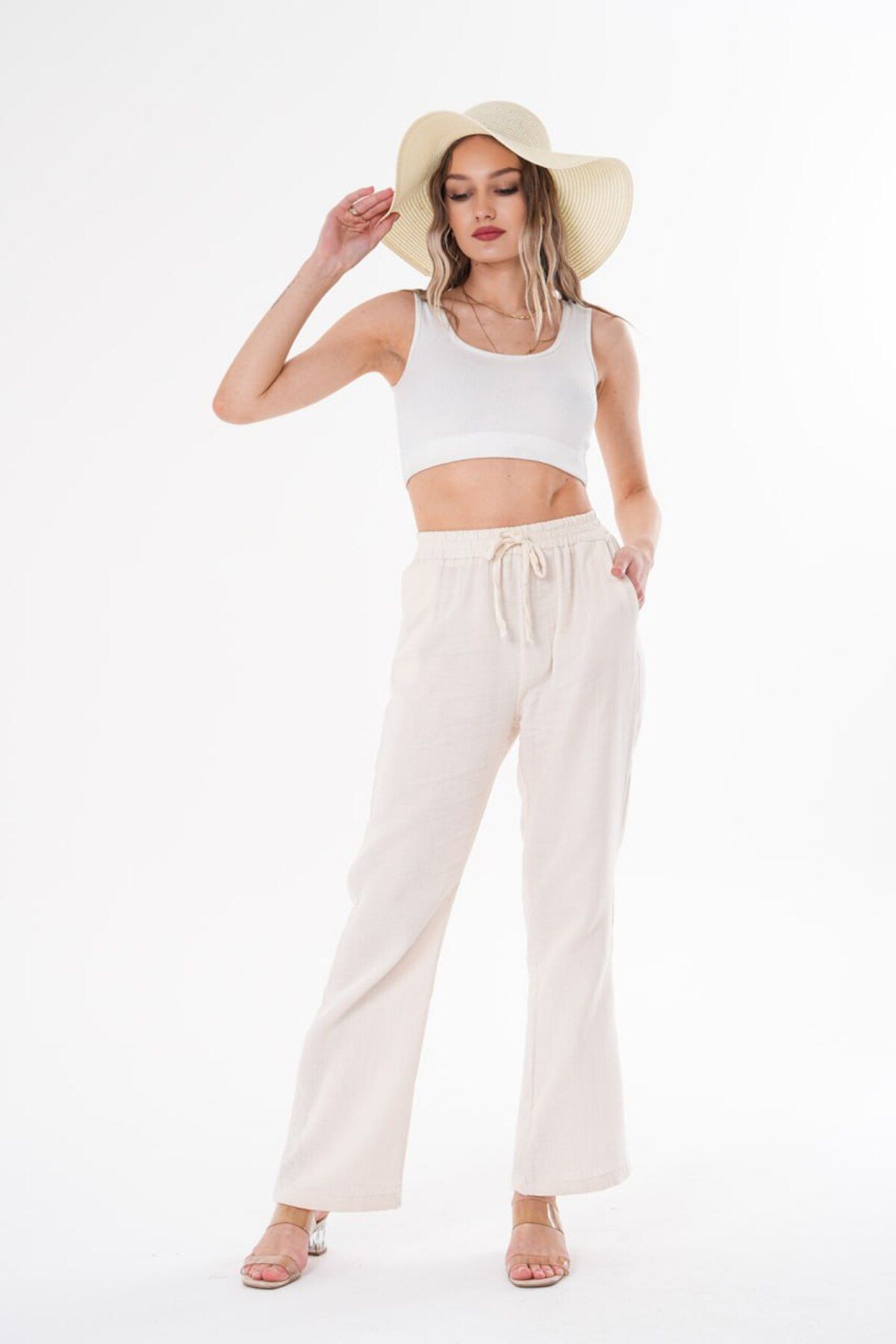 Şimal Tekstil Moda Müslin kumaş beli ayarlanabilir pantolon